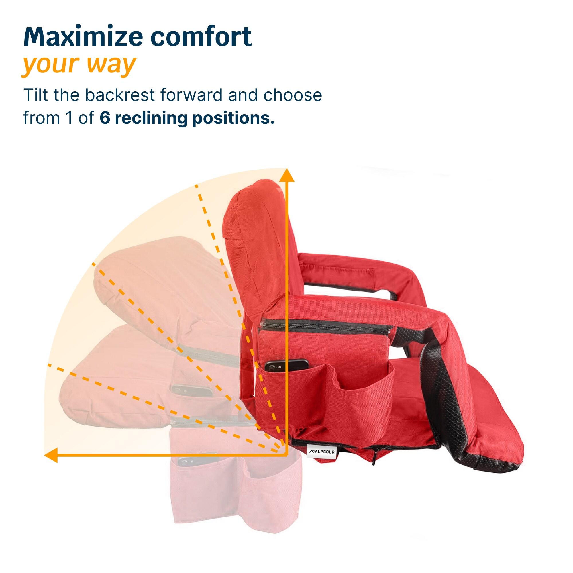 Alpcour Extra-Wide Reclining Stadium Seat with Armrests - 25" Red