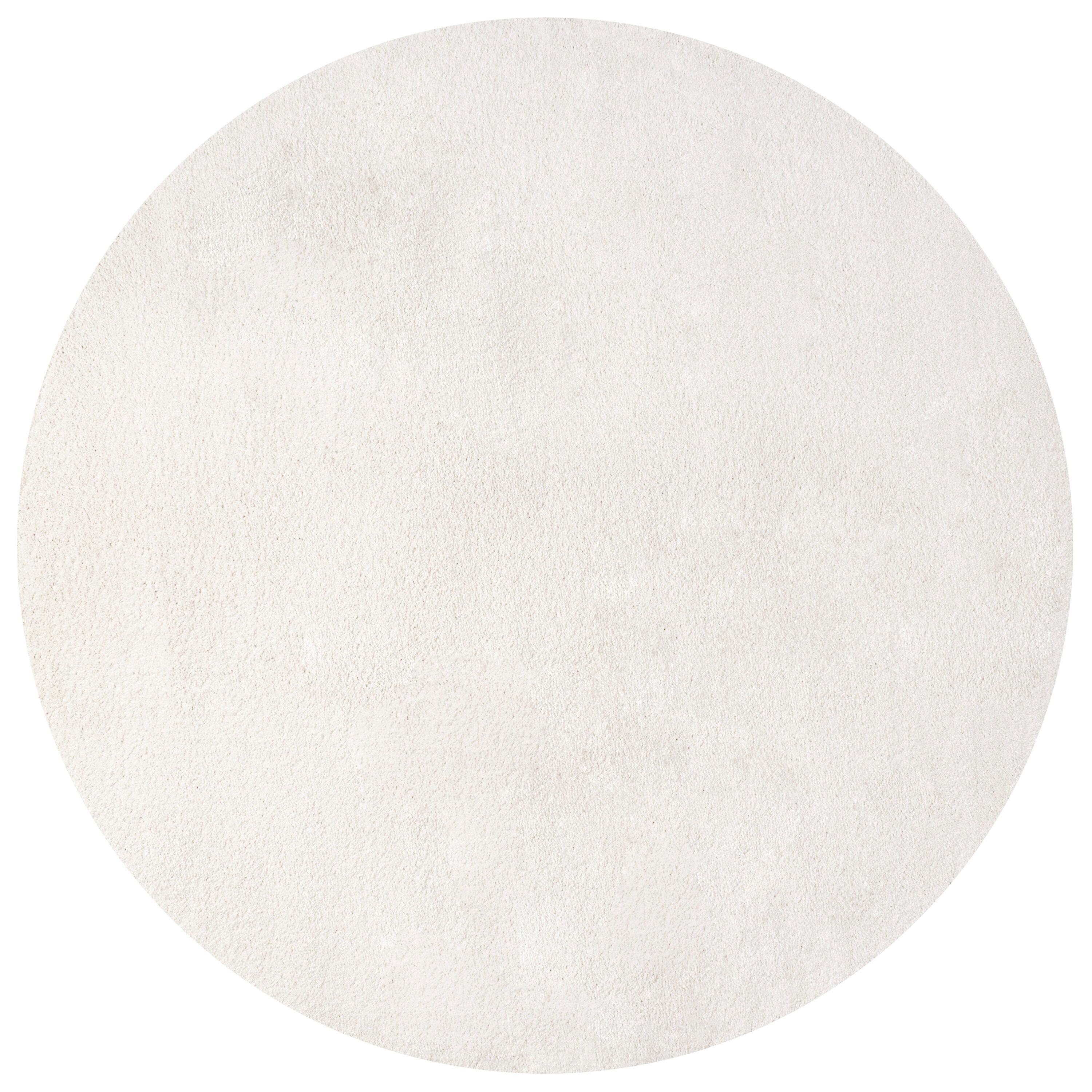 4' Round Round Haze Solid Low-Pile Area Rug , Cream - JONATHAN Y