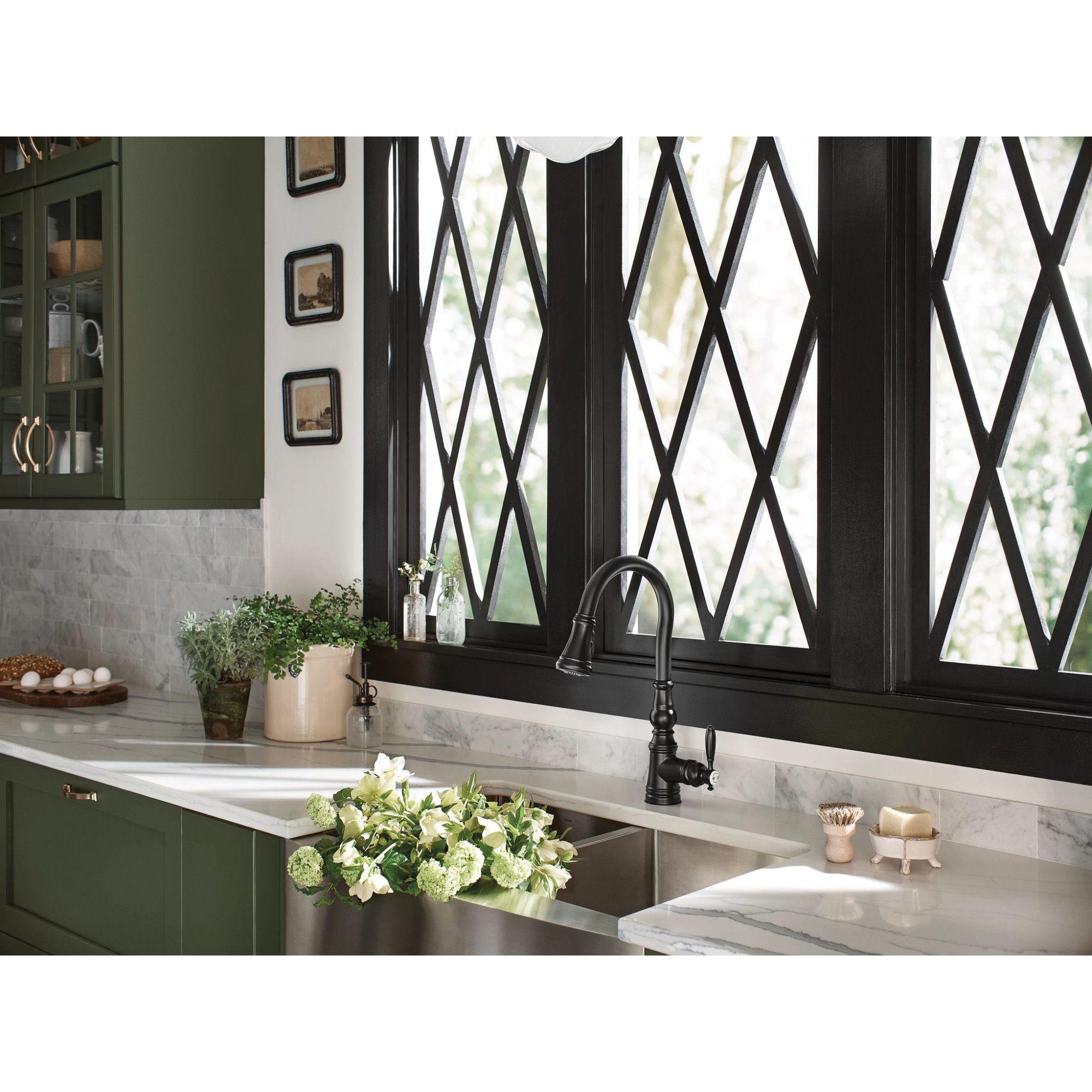 Moen Weymouth One-Handle Pull Down Single Handle Kitchen Faucet with Power Boost