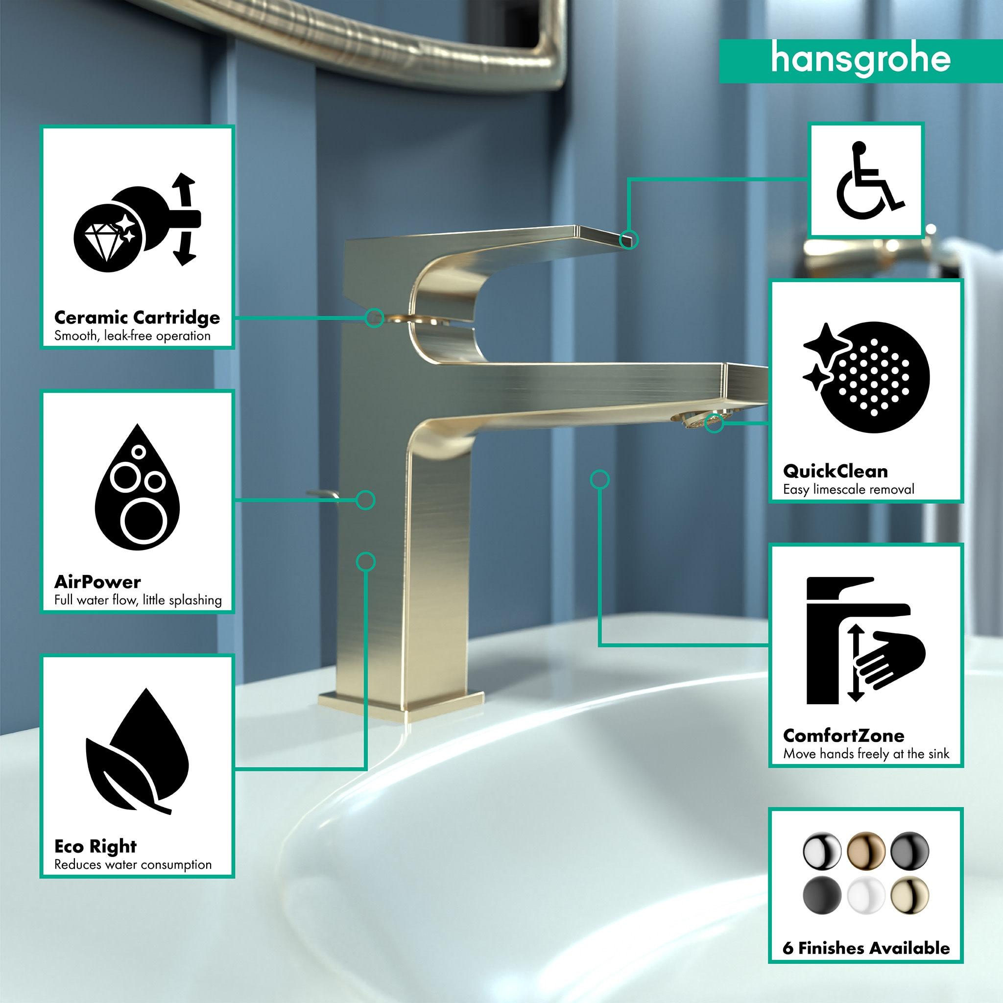 Hansgrohe Metropol Single-Hole Faucet 110 with Lever Handle and Drain Assembly, 1.2 GPM