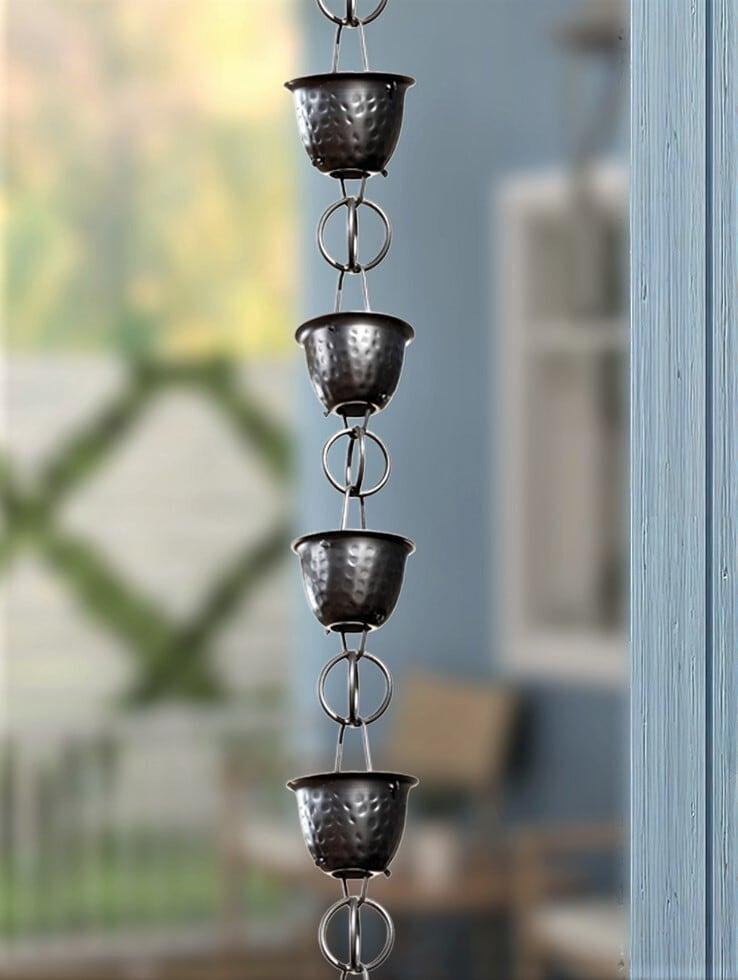 Monarch Rain Chains Aluminum Hammered Cup Rain Chain Replacement Downspout for Gutters