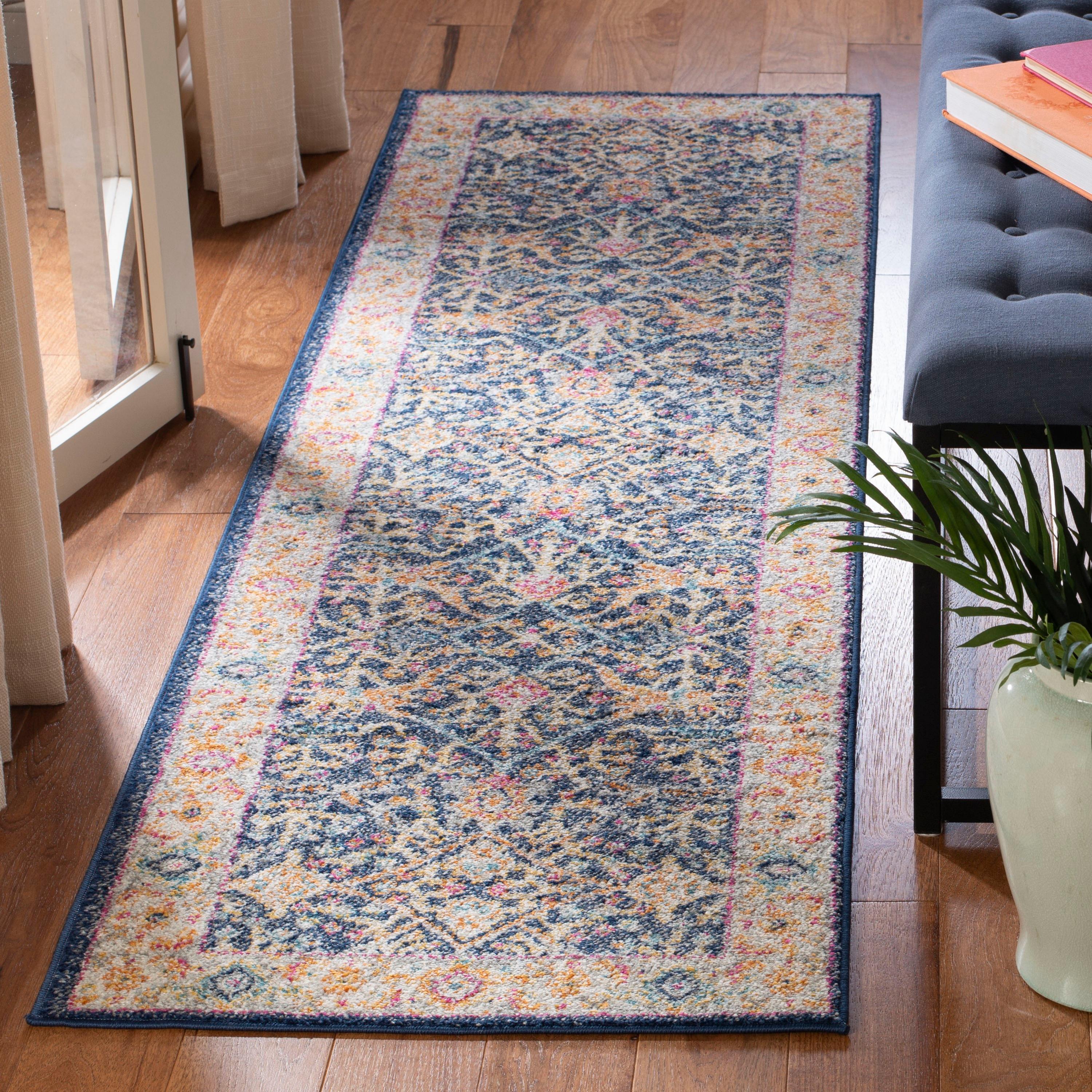 Madison MAD612 Power Loomed Indoor Runner Rug - Navy/Creme - 2'3"x10' - Safavieh.