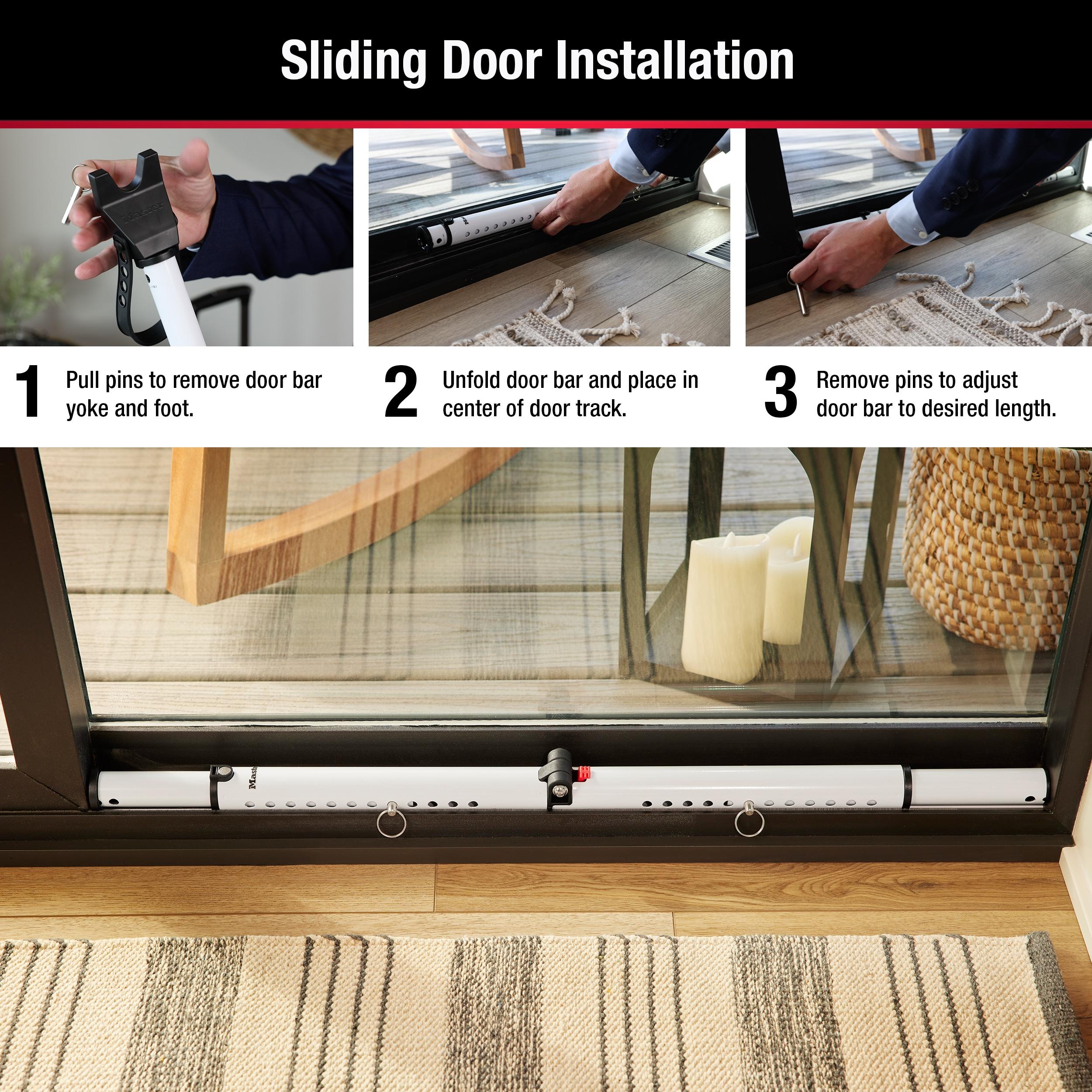 Master Lock Door Bar Dual Function Security: Metal Safety Bar for Door, Black & White, Lifetime Warranty
