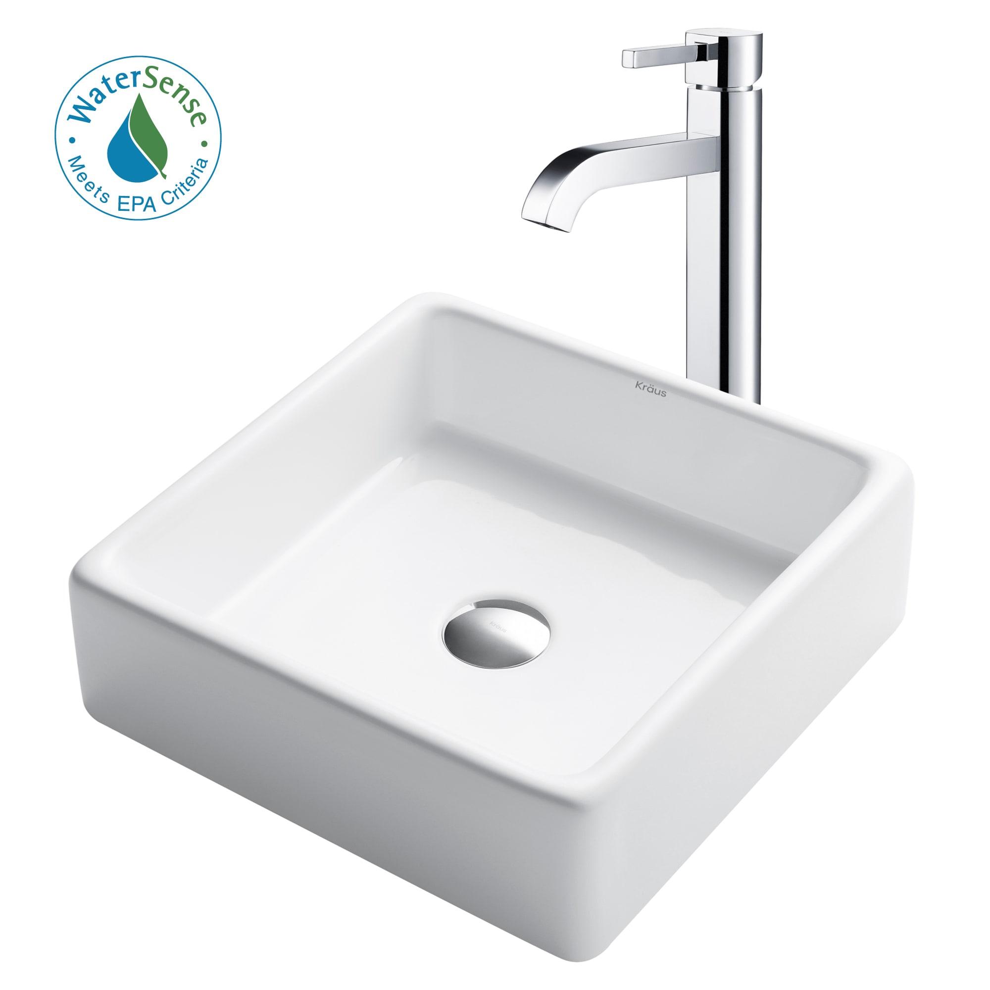 Ceramic Square Vessel Bathroom Sink with Faucet