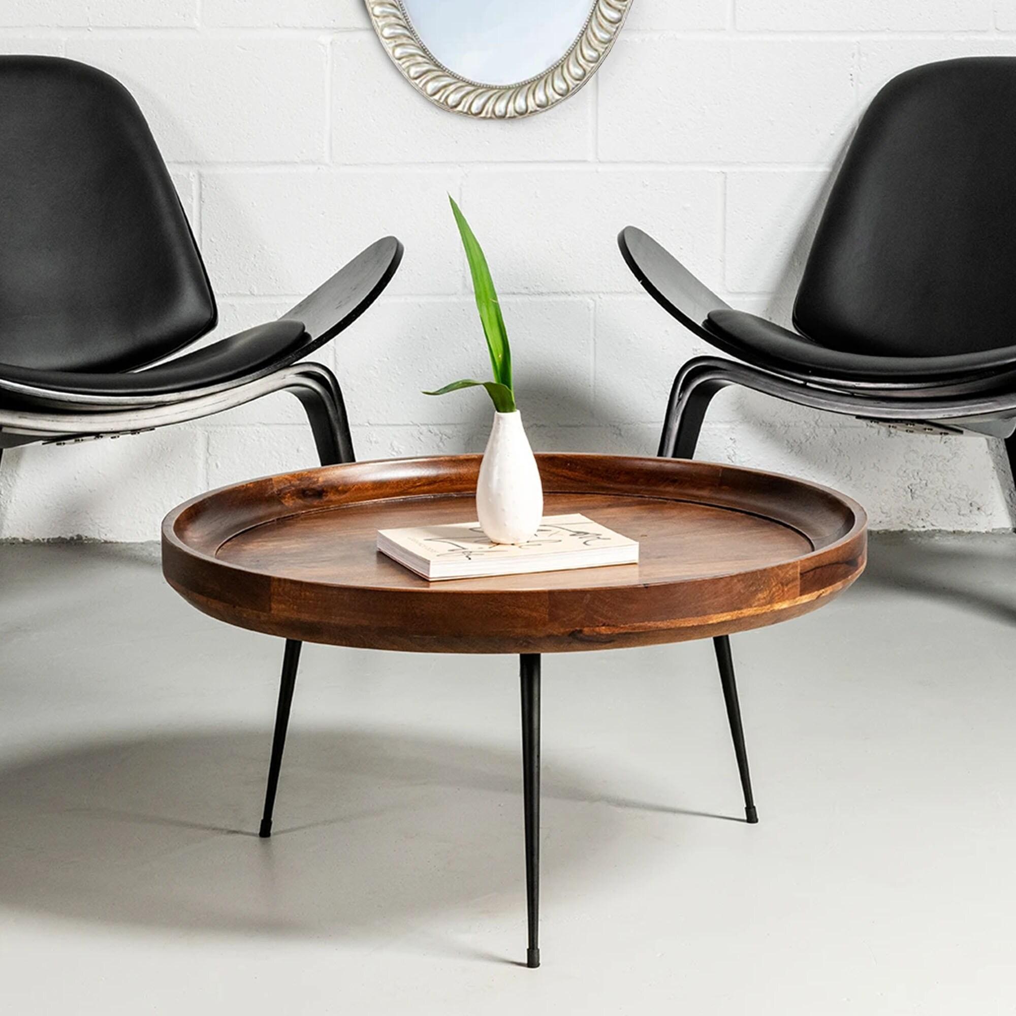 Wooden Coffee Table with Splayed Metal Legs Brown and Black - The Urban Port: Mango Wood, Polished Finish, Mid-Century Modern