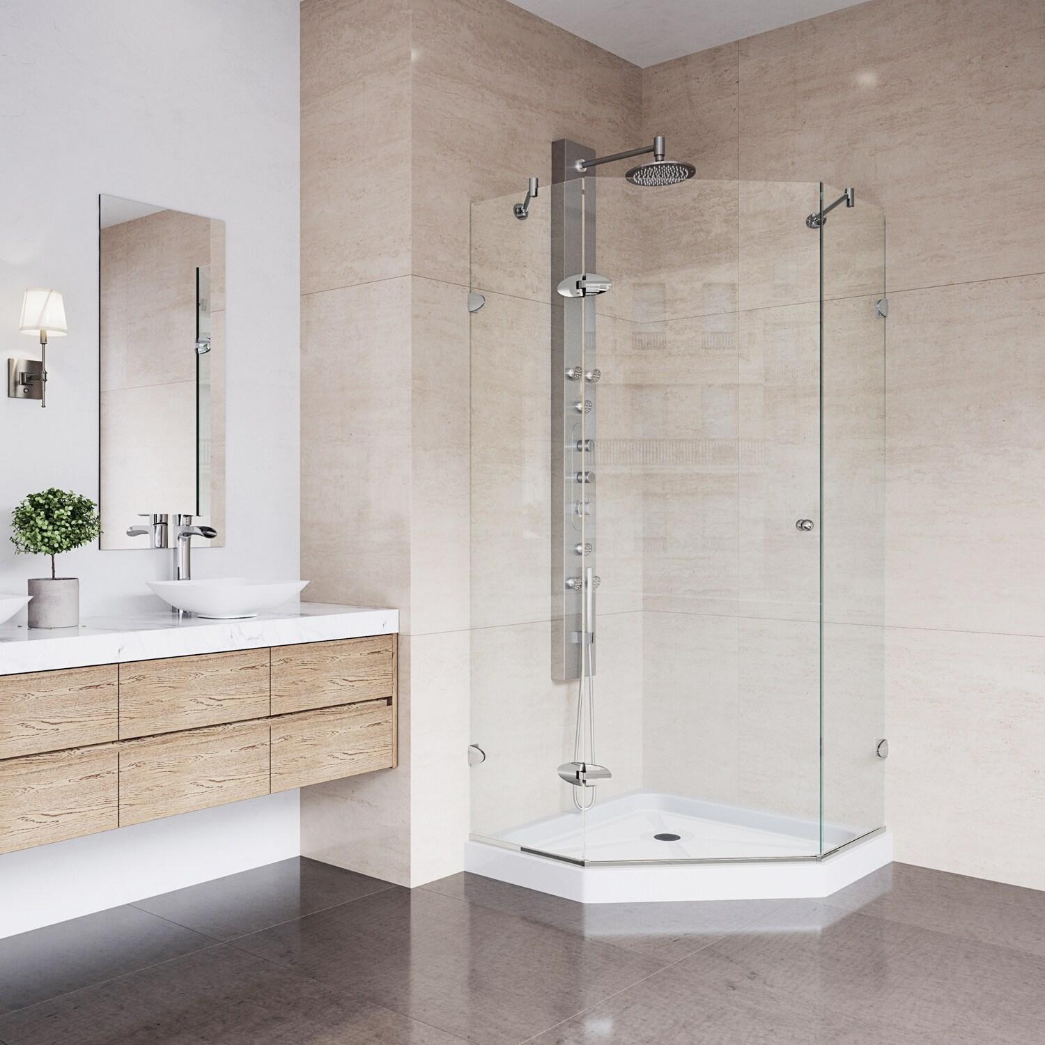 VIGO Verona 38" W x 38" D x 77" H Hinged Frameless Shower Enclosure with 3/8  Clear Glass&Base VG6061CHCL38WS