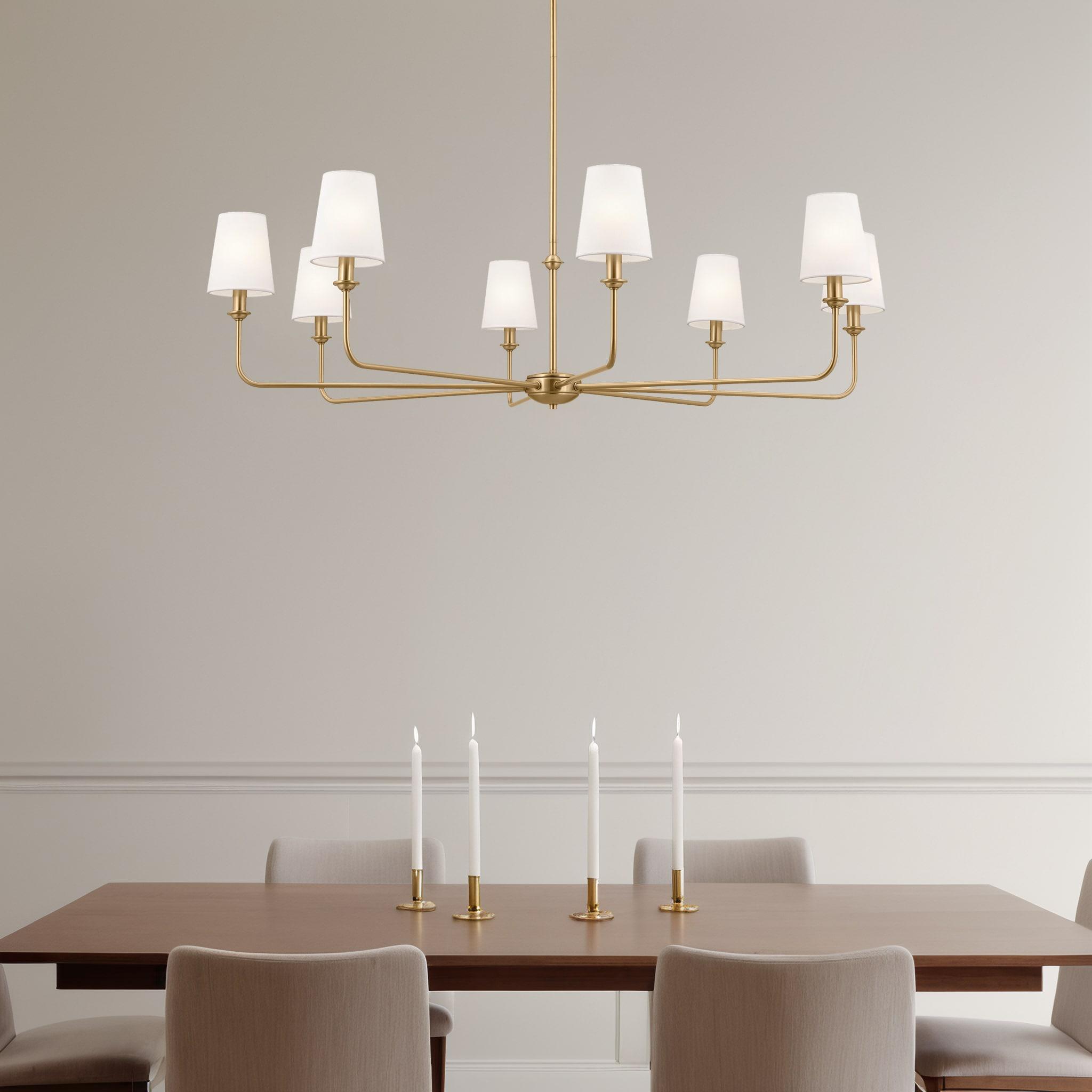 Classic 8 Light Chandelier with White Linen Shades