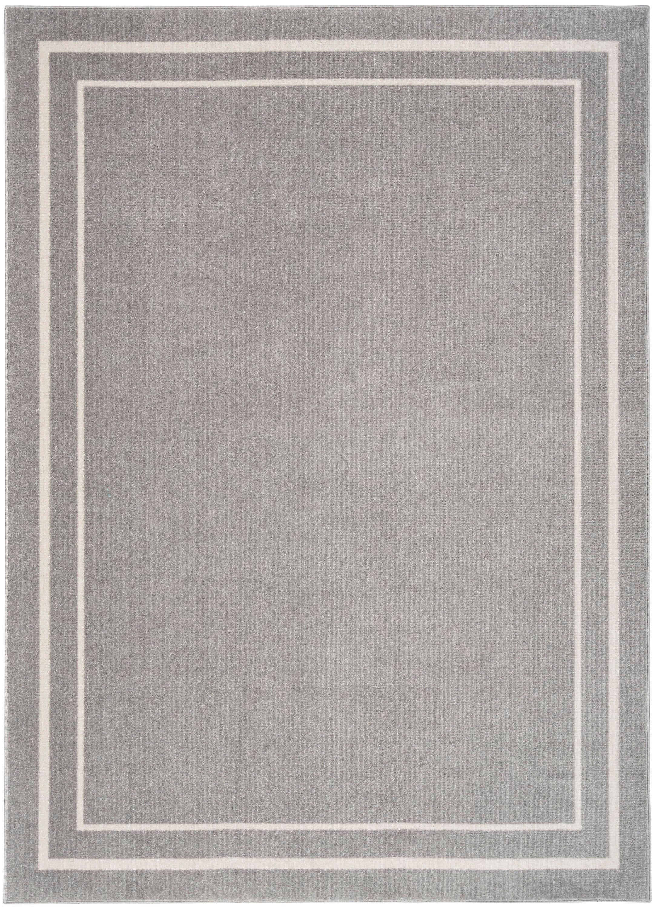 Nourison Essentials Solid Bordered Low Pile Indoor Outdoor Area Rug 5' x 7' Grey/Ivory