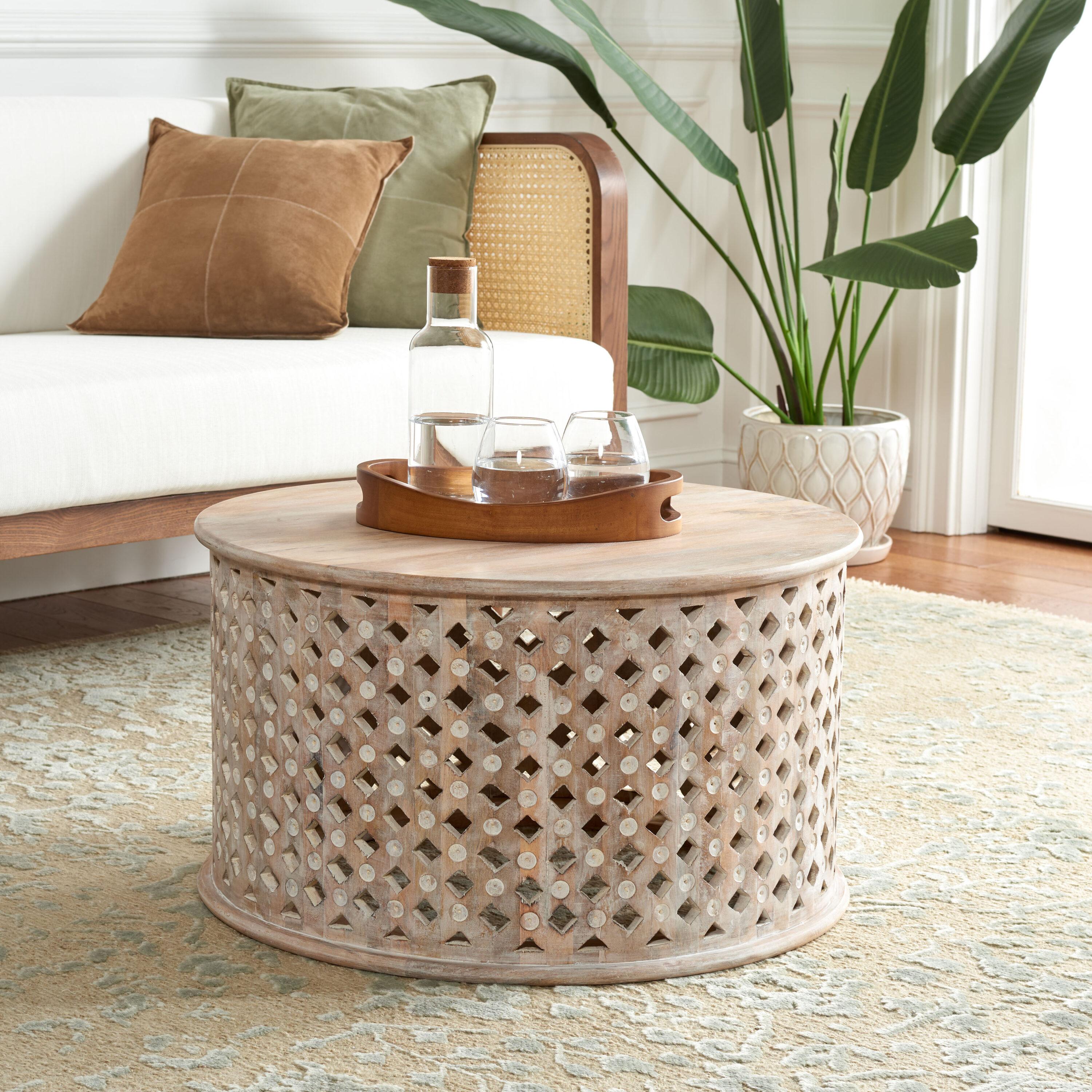 Kyrith Round Coffee Table - Burnt White - Safavieh