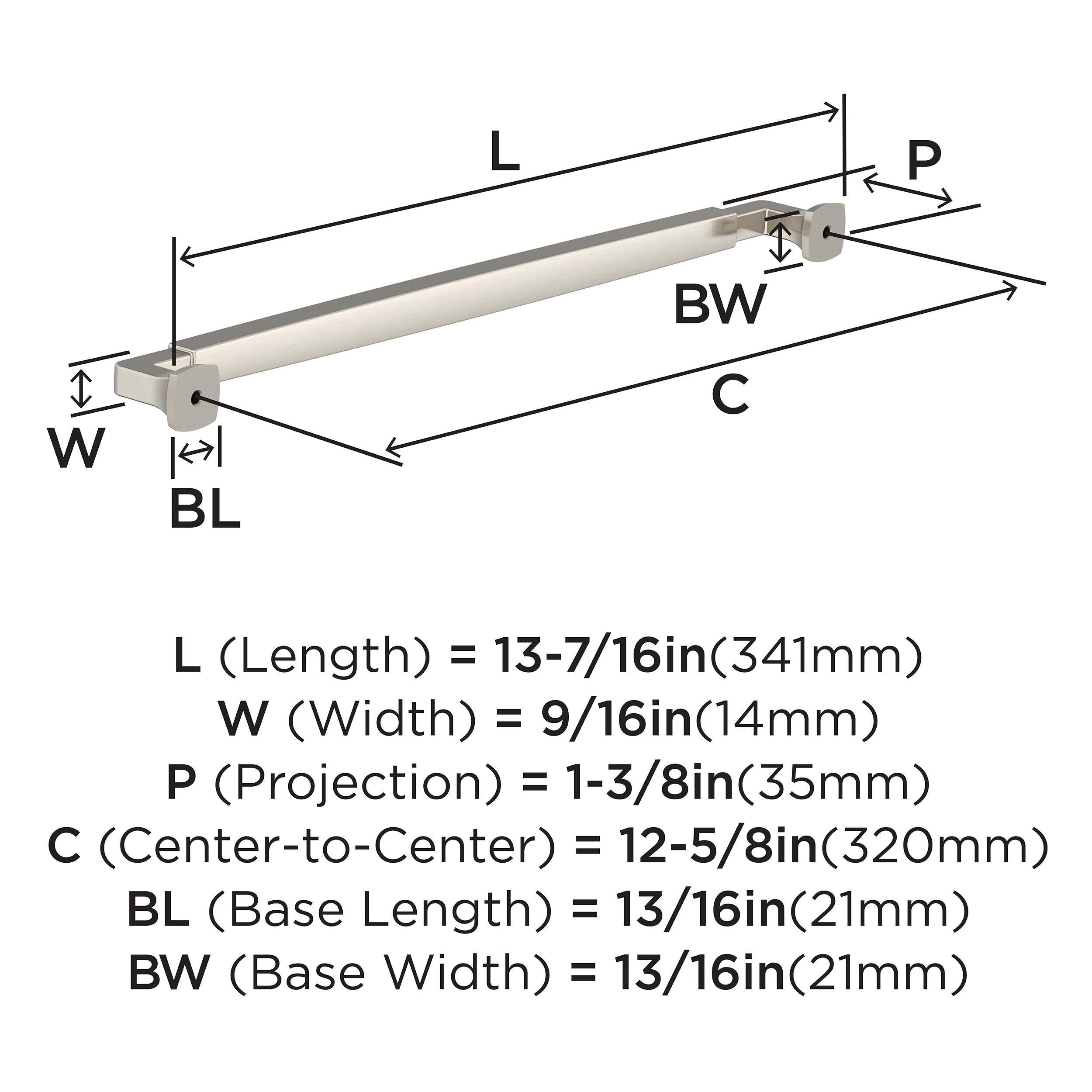 Amerock Stature 12-5/8 inch (320mm) Center-to-Center Satin Nickel Cabinet Pull