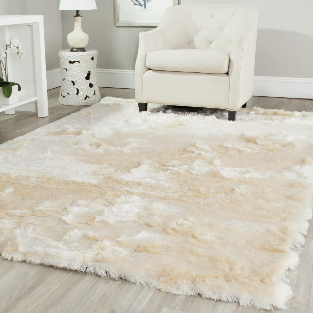 Paris Shag SG511 Hand Tufted Indoor Area Rug - Ivory - 5'x5' Square - Safavieh