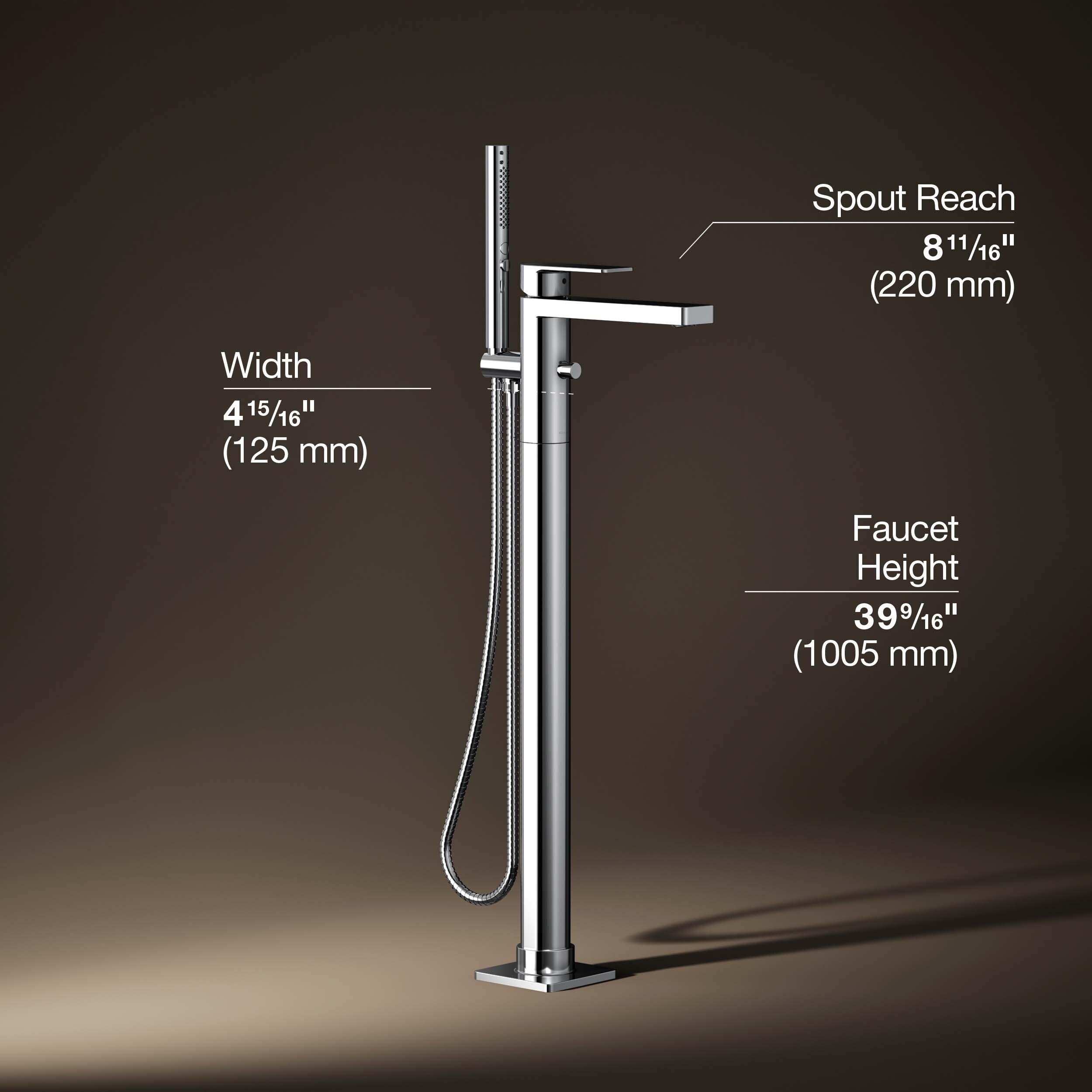 Parallel Floor-Mount Bath Filler Trim With Handshower