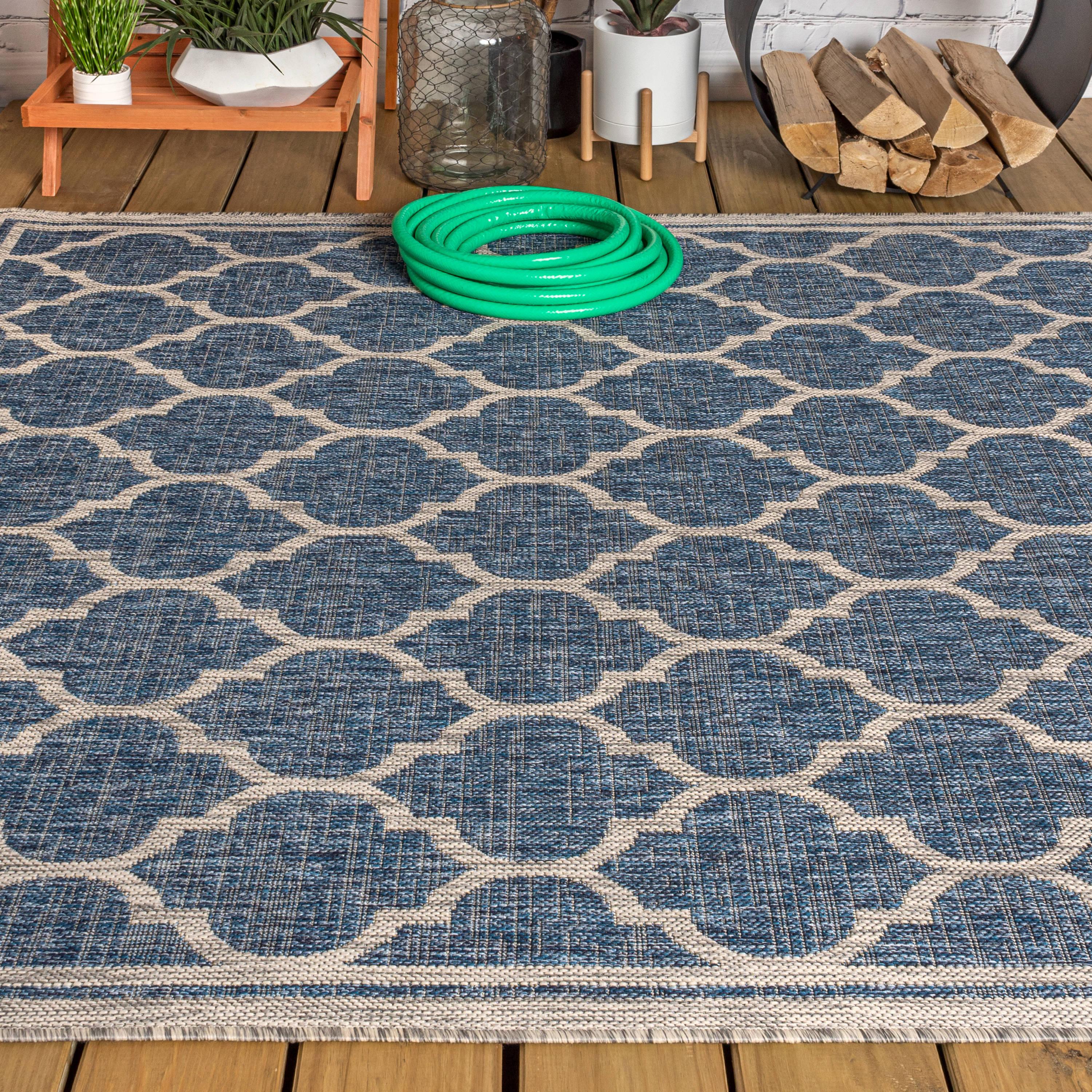 Trebol Moroccan Trellis Textured Weave Navy/Gray 8 ft. x 10 ft. Indoor/Outdoor Area Rug