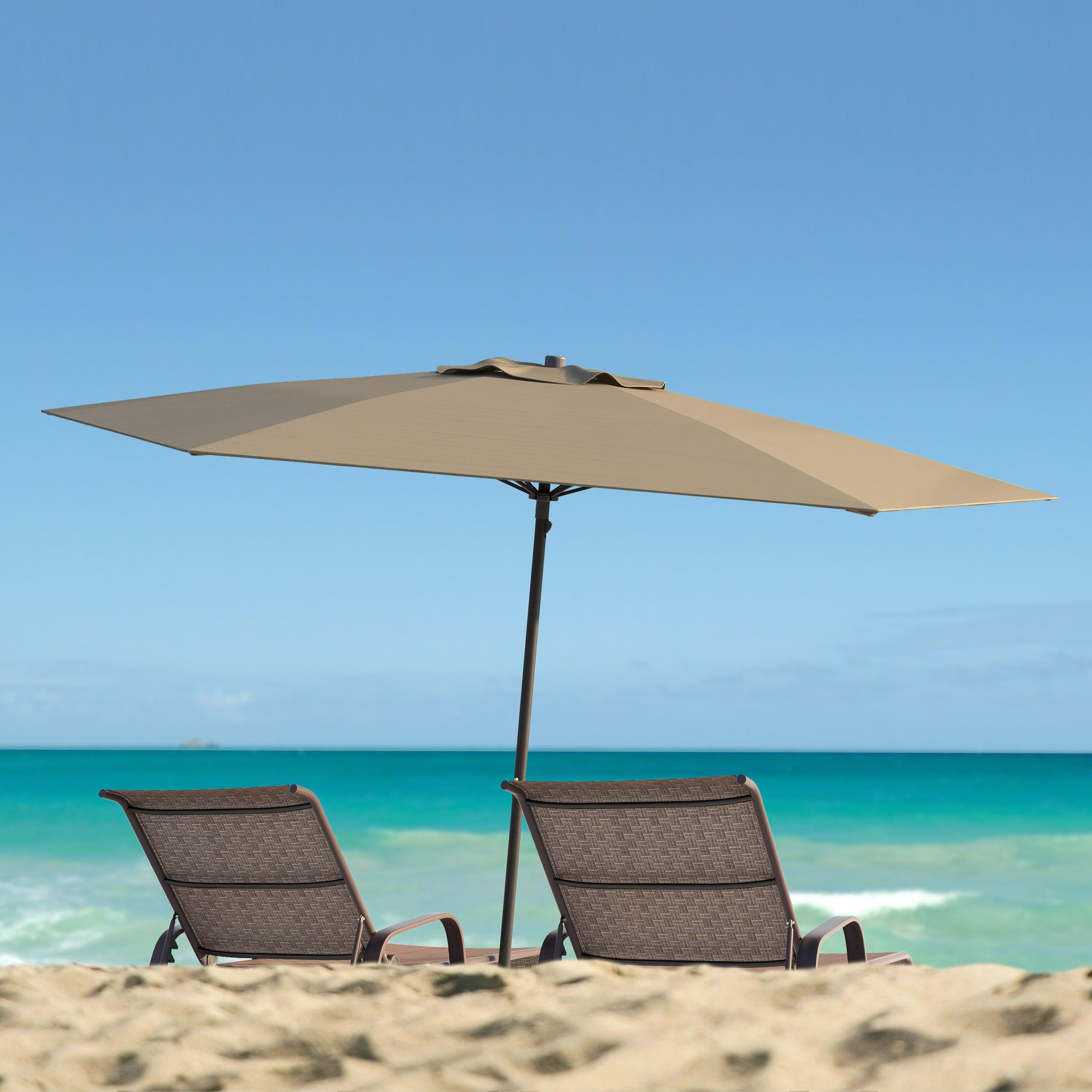 7.5' x 7.5' UV and Wind Resistant Beach/Patio Umbrella Brown - CorLiving: Portable, Powder-Coated, Polyester Canopy