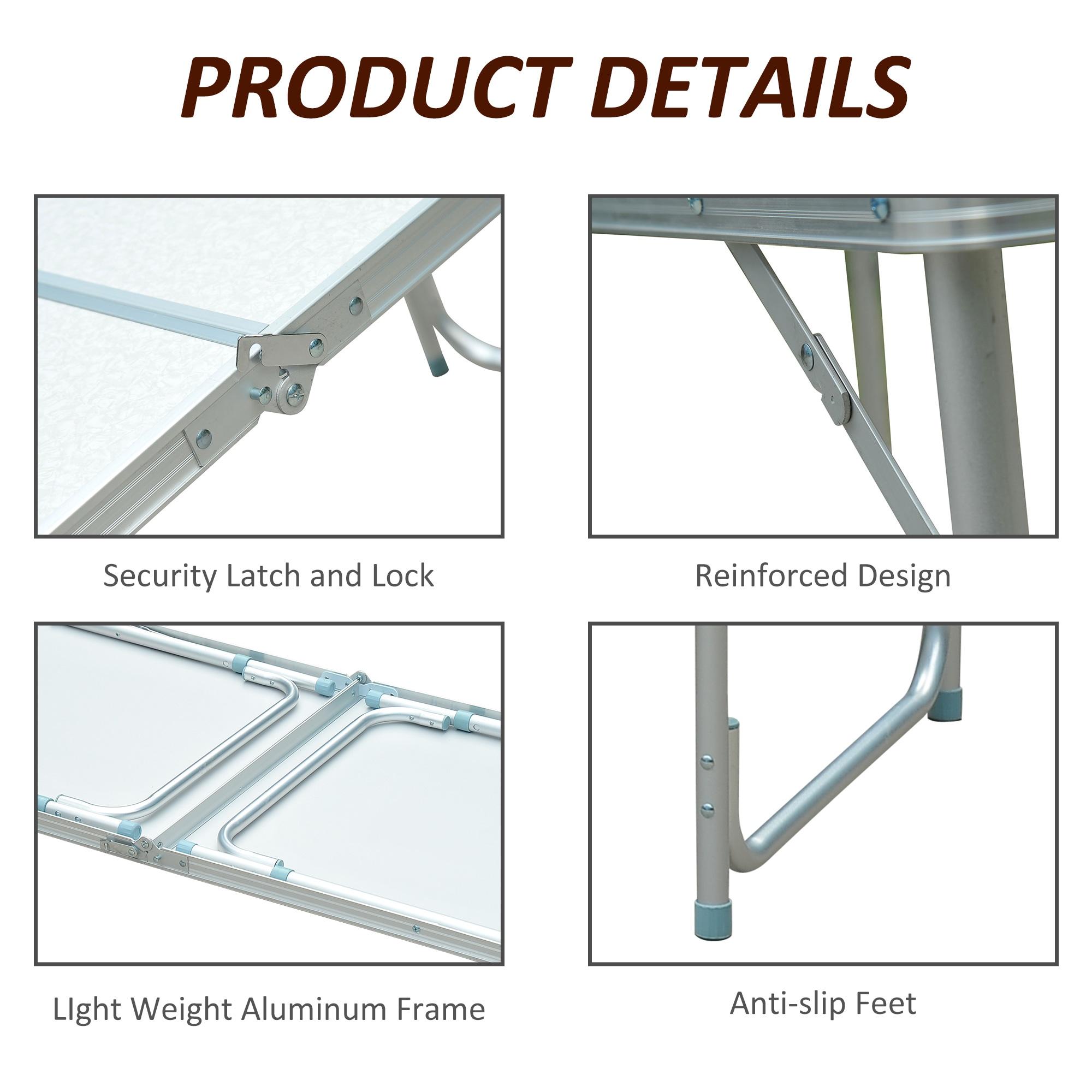 Outsunny 47" Aluminum Lightweight Portable Height Adjustable Camping Table with a Carry Handle & Easy Folding Design