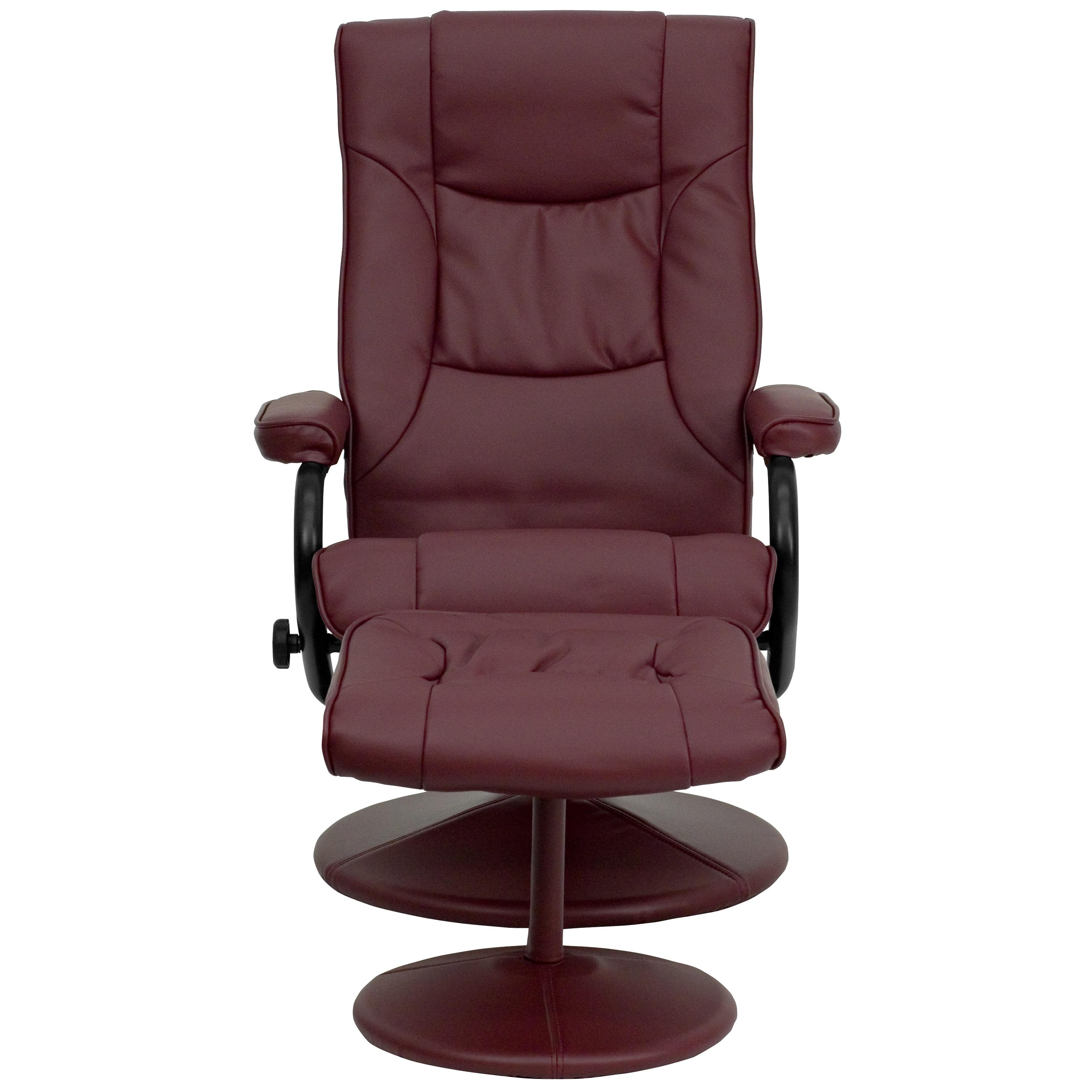 Flash Furniture Contemporary Multi-Position Recliner and Ottoman with Wrapped Base in Burgundy LeatherSoft