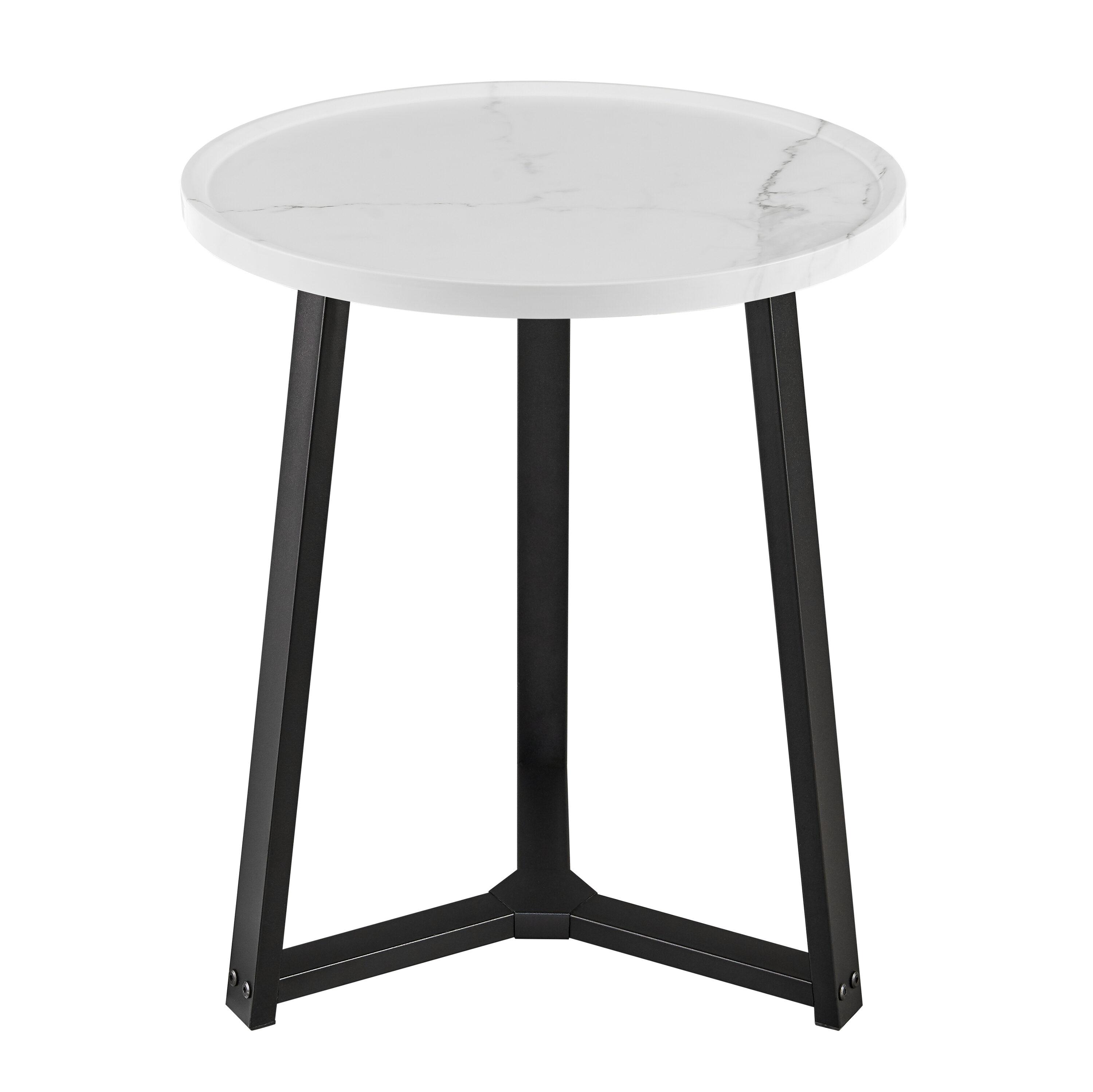 Danya B. 23.3"x19.7" Harper Round Mid-Century Side Accent Table with Modern Pedestal Legs White Marble/Black: Chic Furniture for Living Room