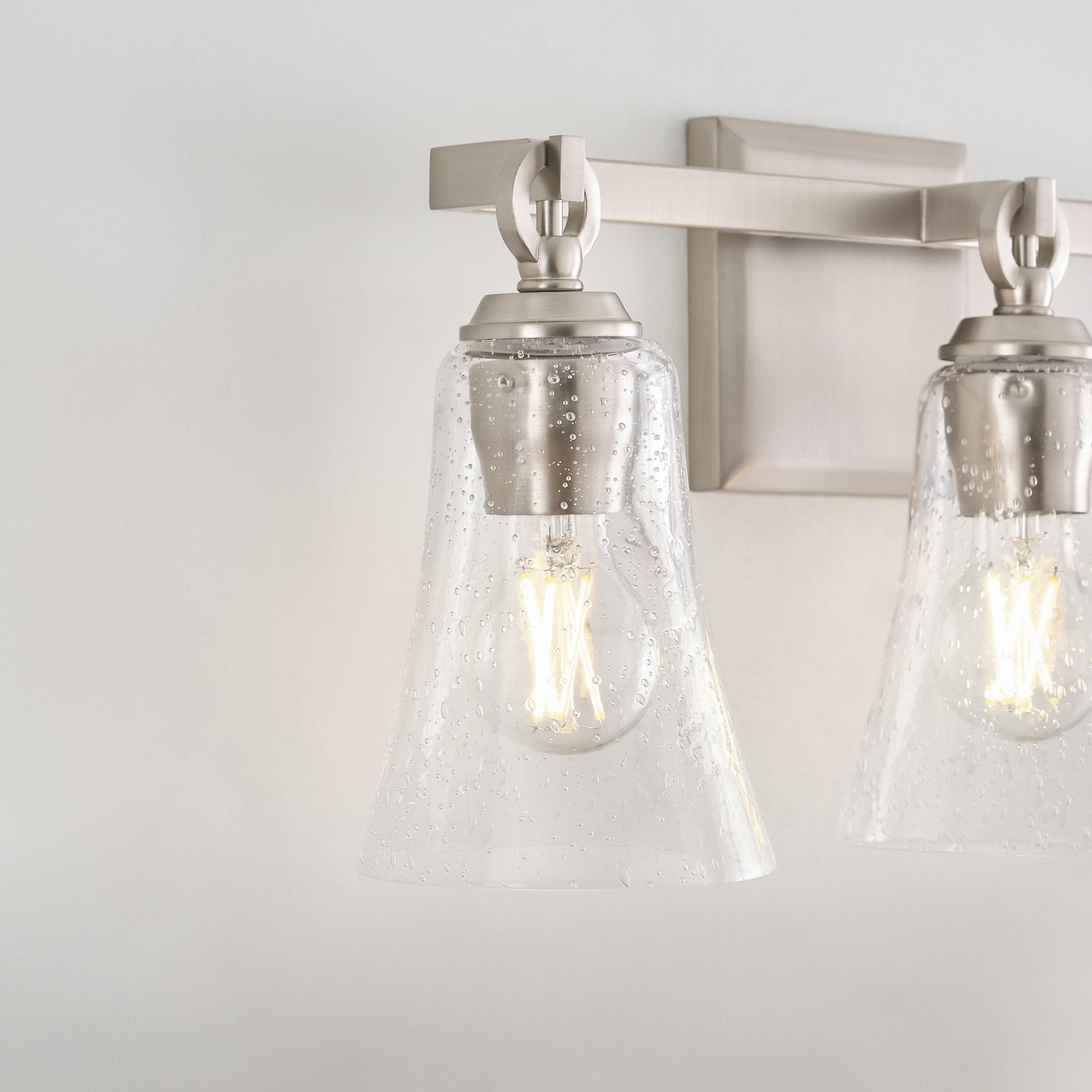 Satin Nickel 3-Light Vanity with Clear Seeded Glass Shades