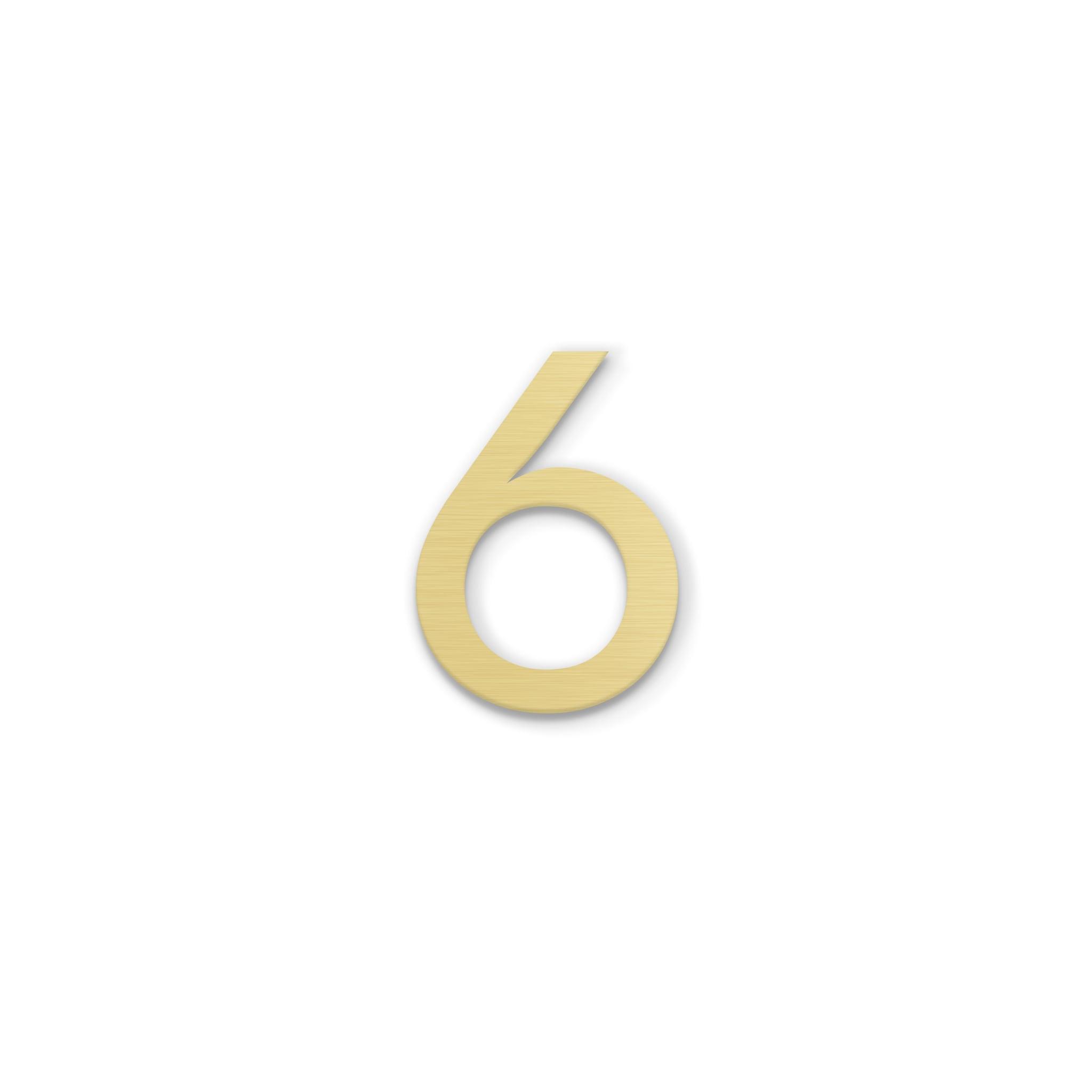 4 Inch Solid Brass House Number 6 in Bright Gold Finish