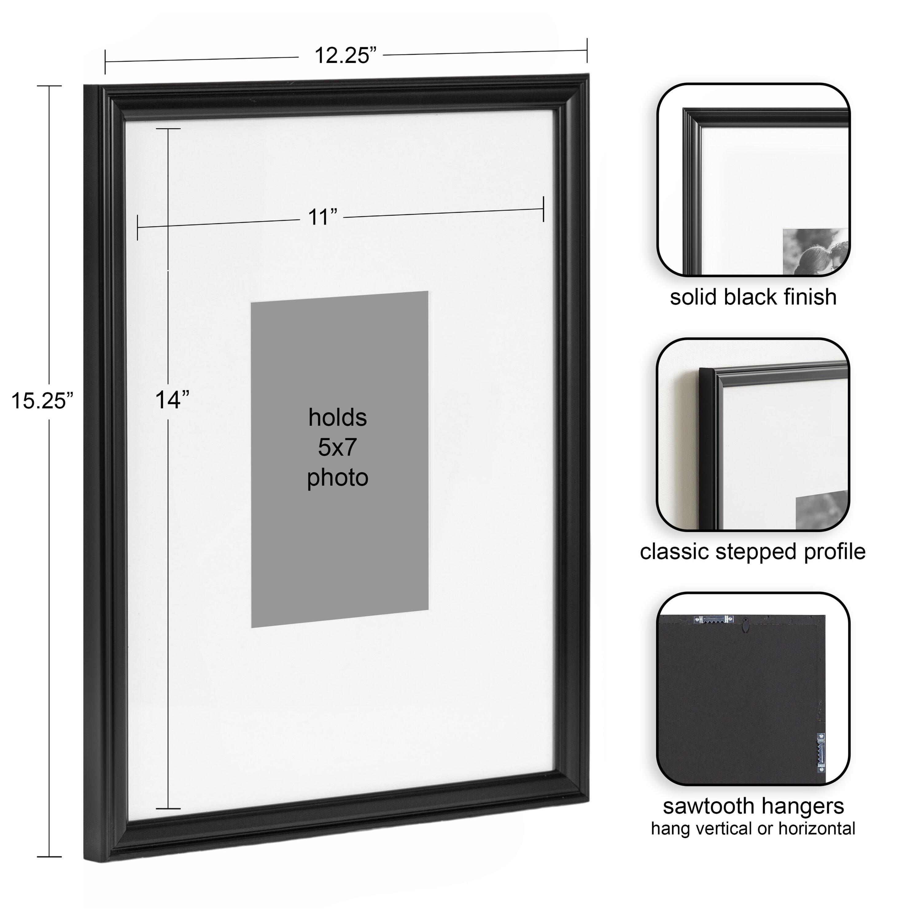 Kate & Laurel All Things Decor (Set of 3) 11"x14" Matted to 5"x7" Adlynn Rectangle Picture Frames Black: Wall Mount, Plastic