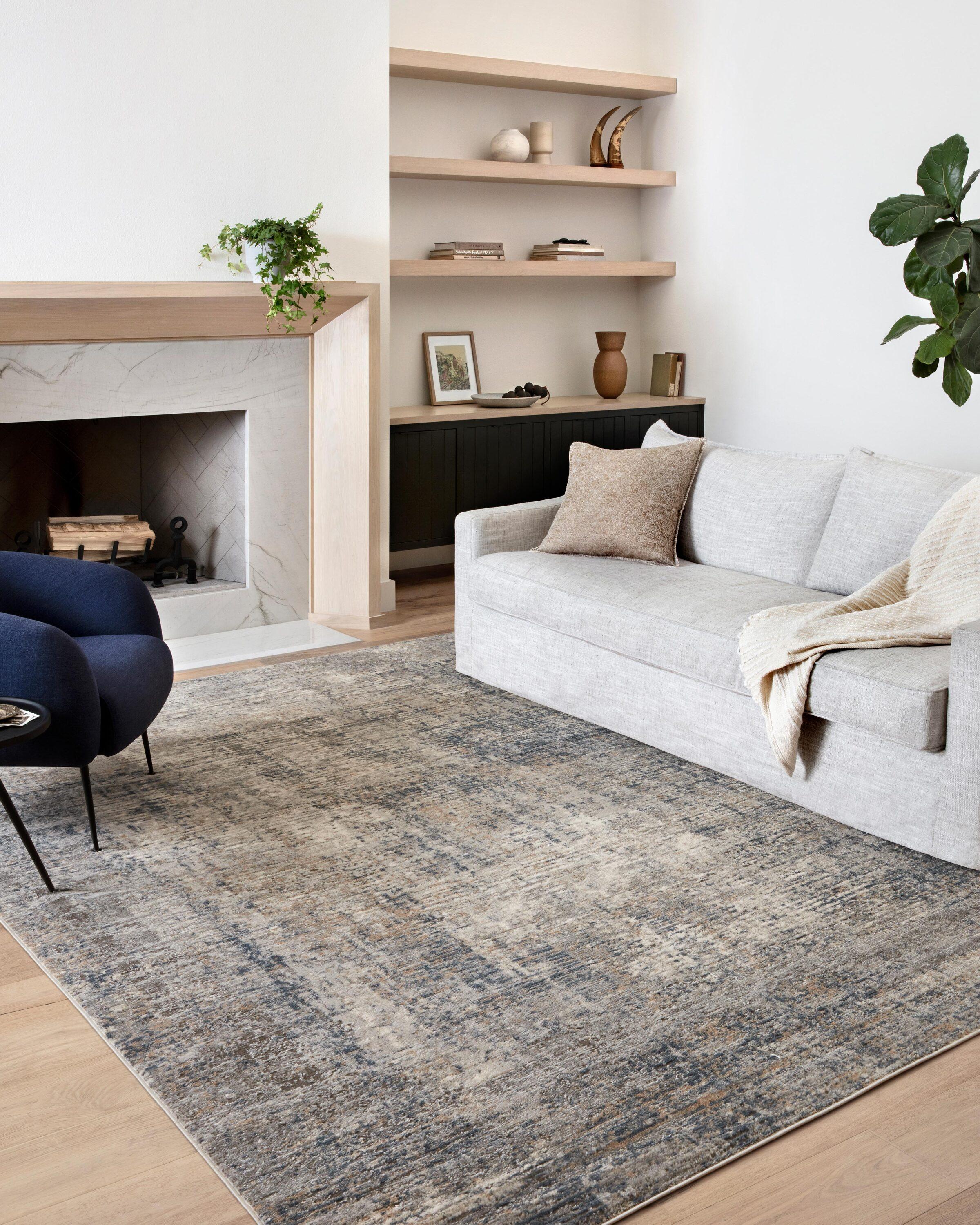 Teagan Blue and Gray Abstract Synthetic Rectangular Rug