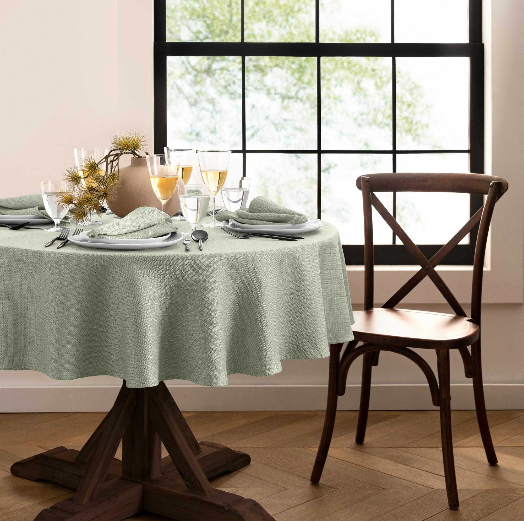 Laurel Solid Texture Water and Stain Resistant Tablecloth - 90" Round - Sage - Elrene Home Fashions