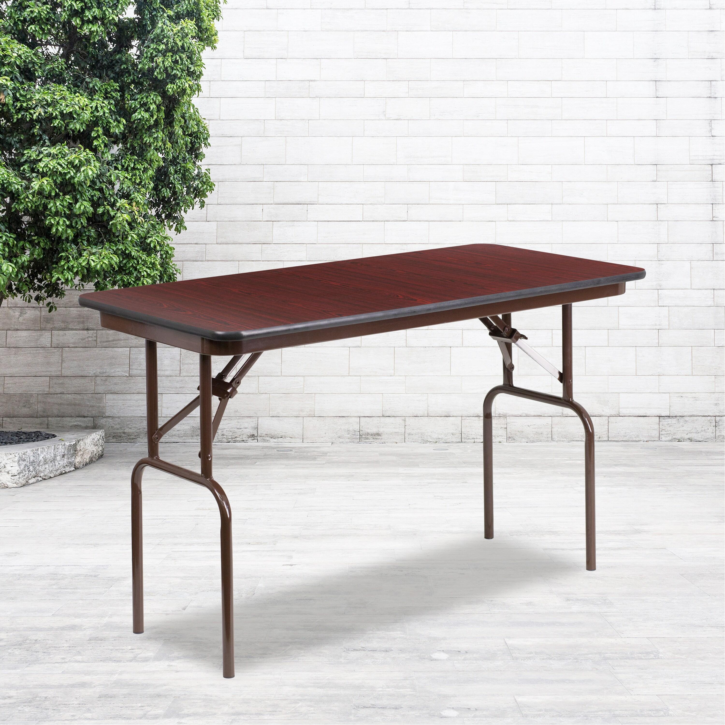 Wofford 24" x 48" Rectangular Mahogany Melamine Laminate Folding Banquet Table