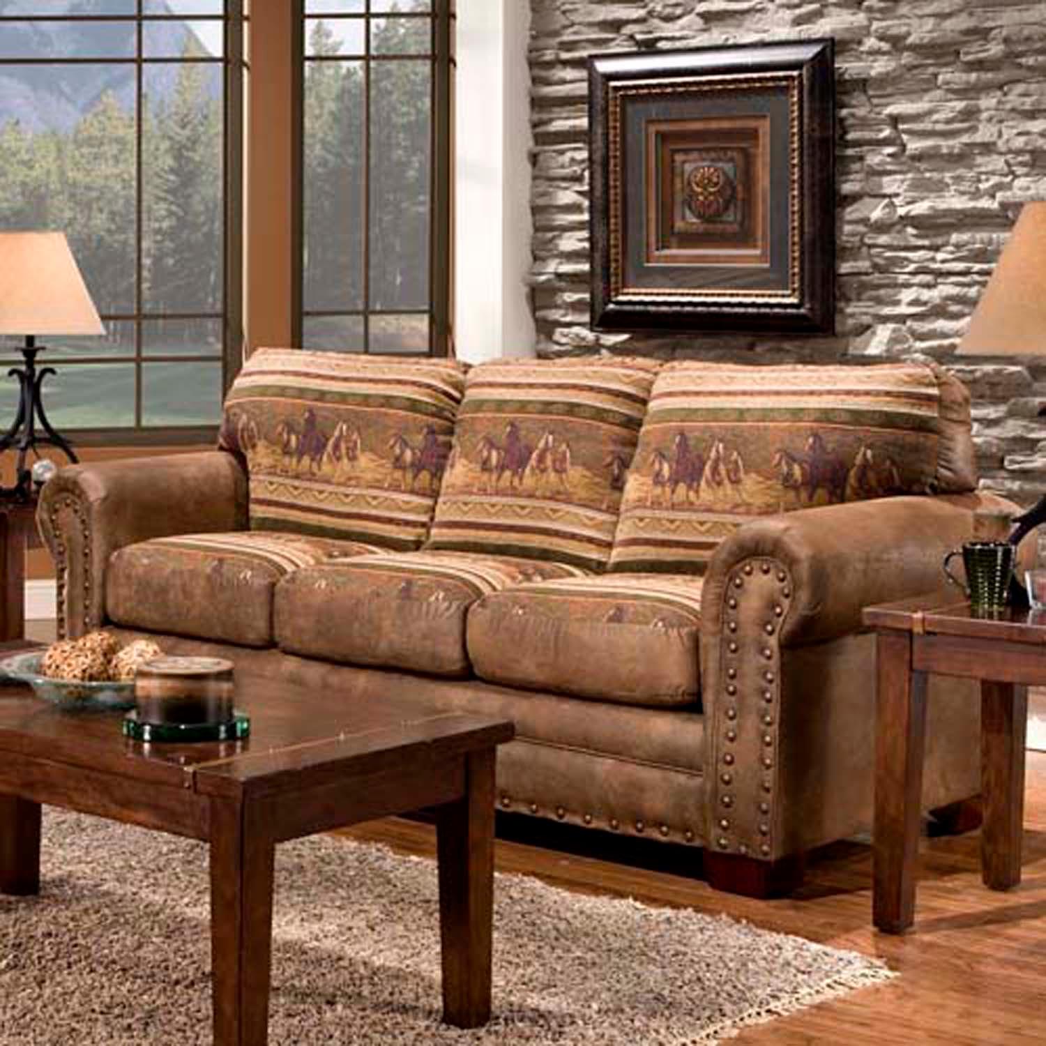American Furniture Classics Traditional Microfiber Wild Horses Sofa in Brown