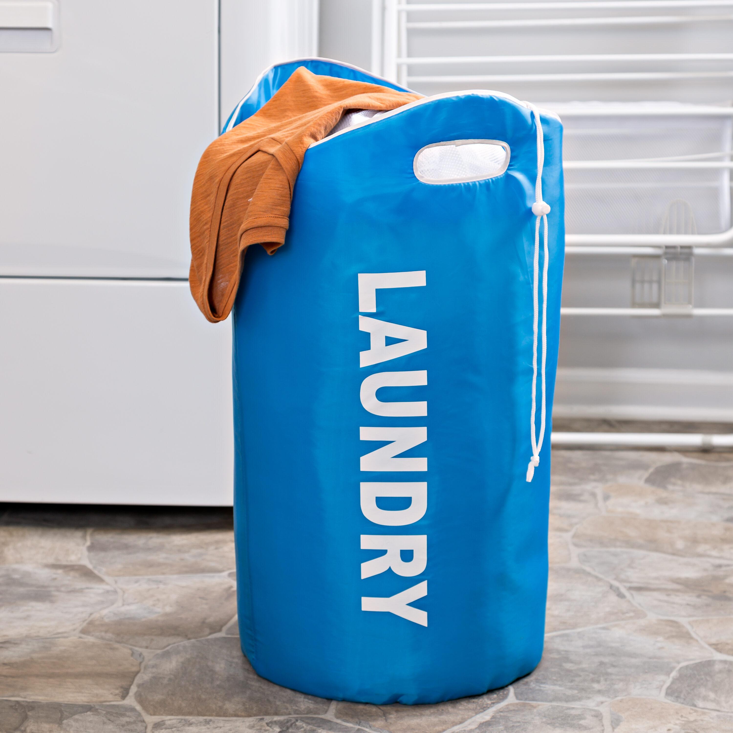 Blue Collapsible Upright Laundry Hamper with Handles