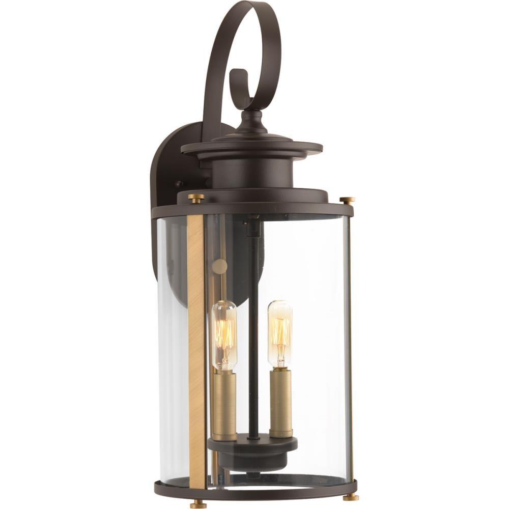 Progress Lighting Squire 2-Light Medium Wall Lantern, Antique Bronze, Clear Glass Shade