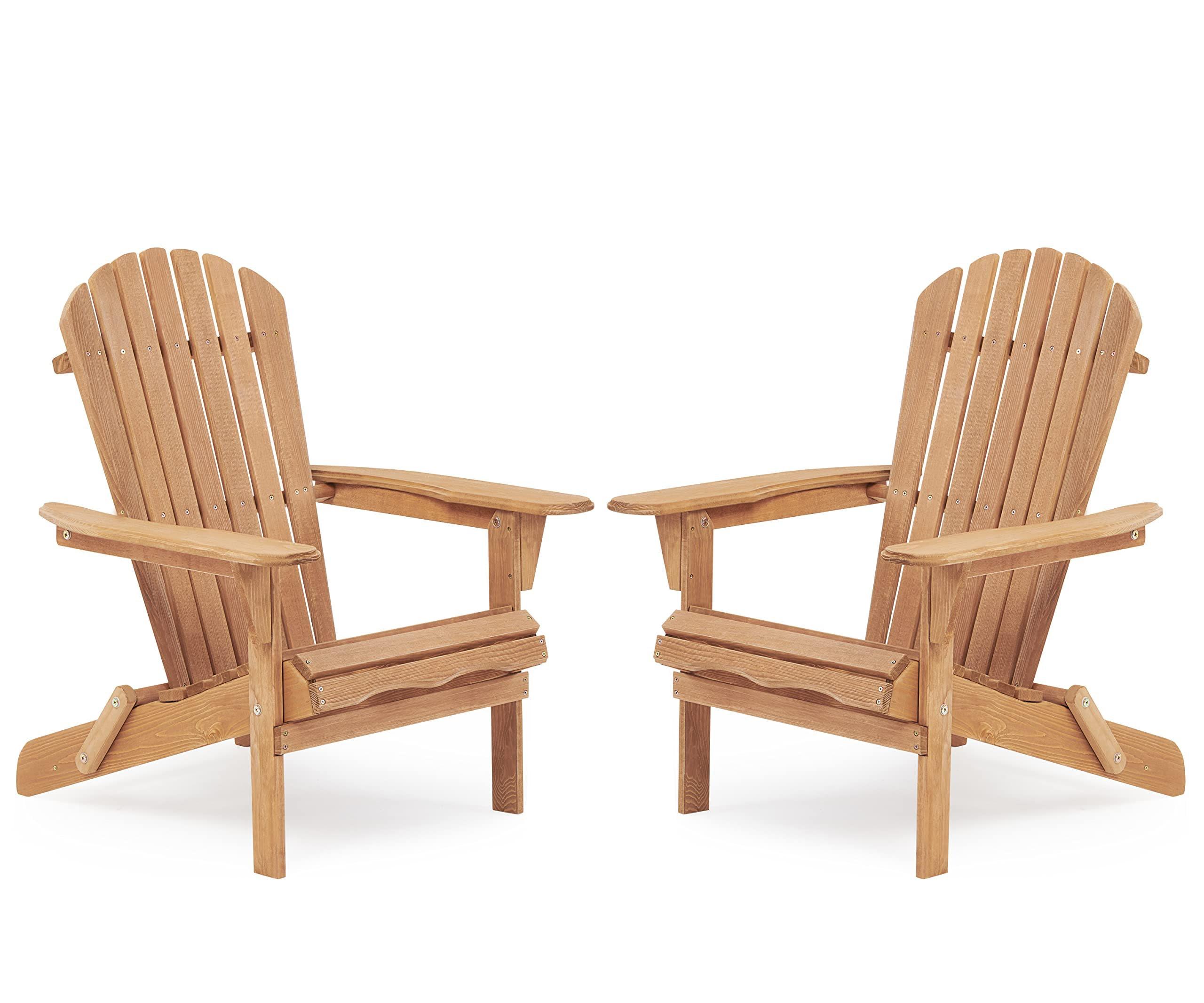 CLEARANCE! Wooden Outdoor Folding Adirondack Chair Set of 2 Wood Lounge Patio Chair for Garden,Garden, Lawn, Backyard, Deck, Pool Side, Fire Pit,Half Assembled,