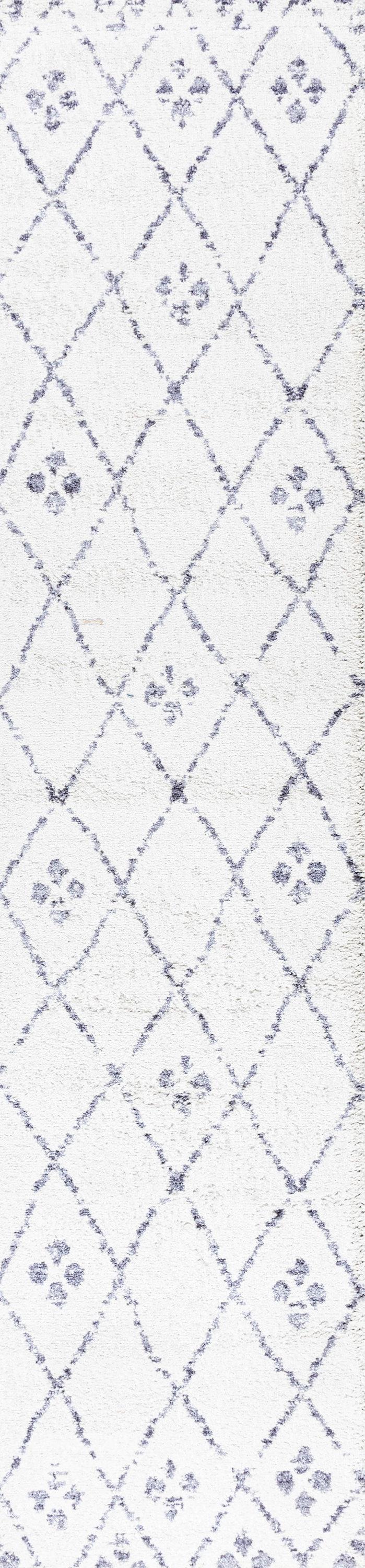 2'x 8' Izil Moroccan Geometric Diamond Runner Rug, White/Light Gray - JONATHAN Y