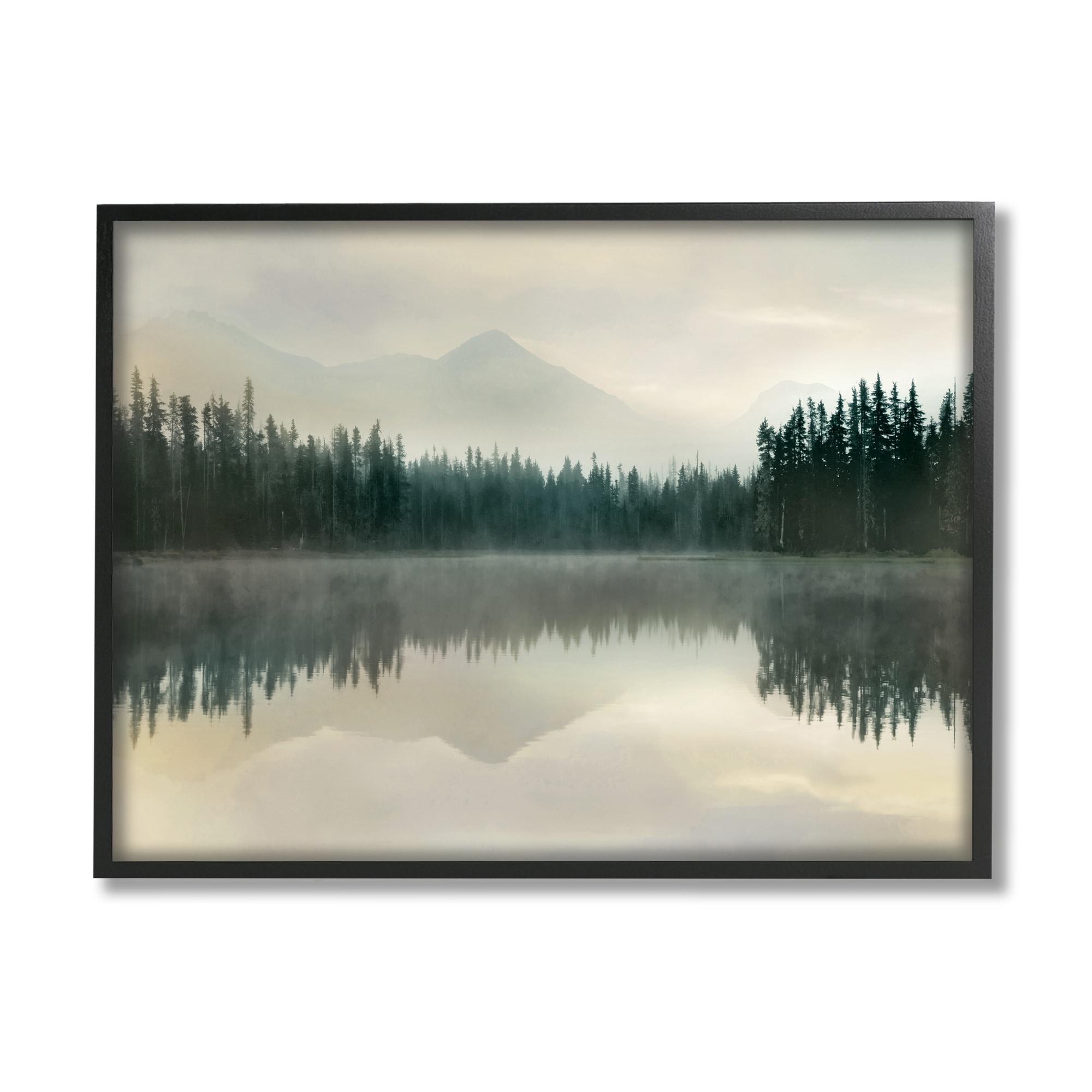 Stupell Industries Foggy Lake Forest Landscape Soft Nature Water Reflection Black Framed Giclee, 24 x 30