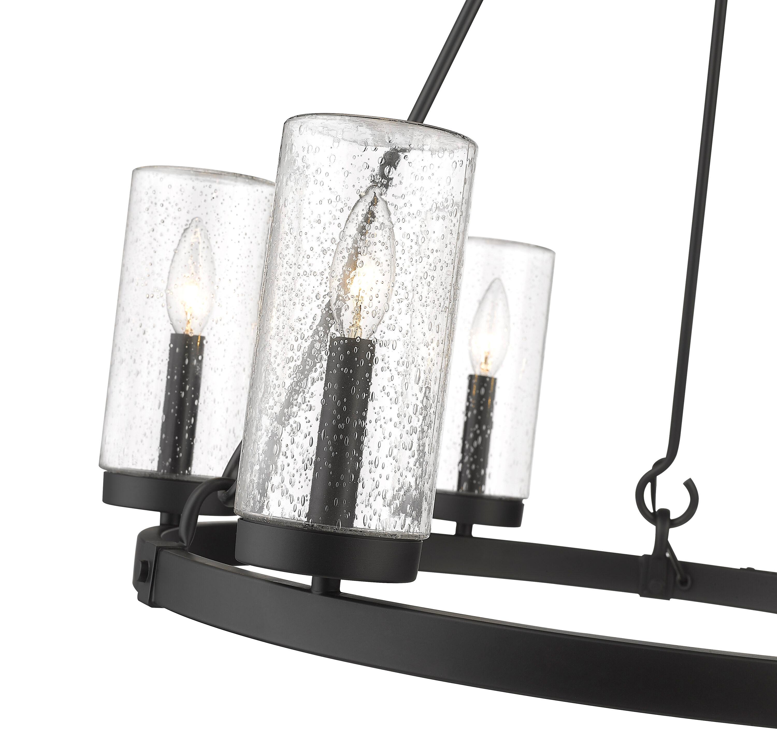 Marlow Matte Black Steel 6-Light Outdoor Pendant with Clear Seedy Glass