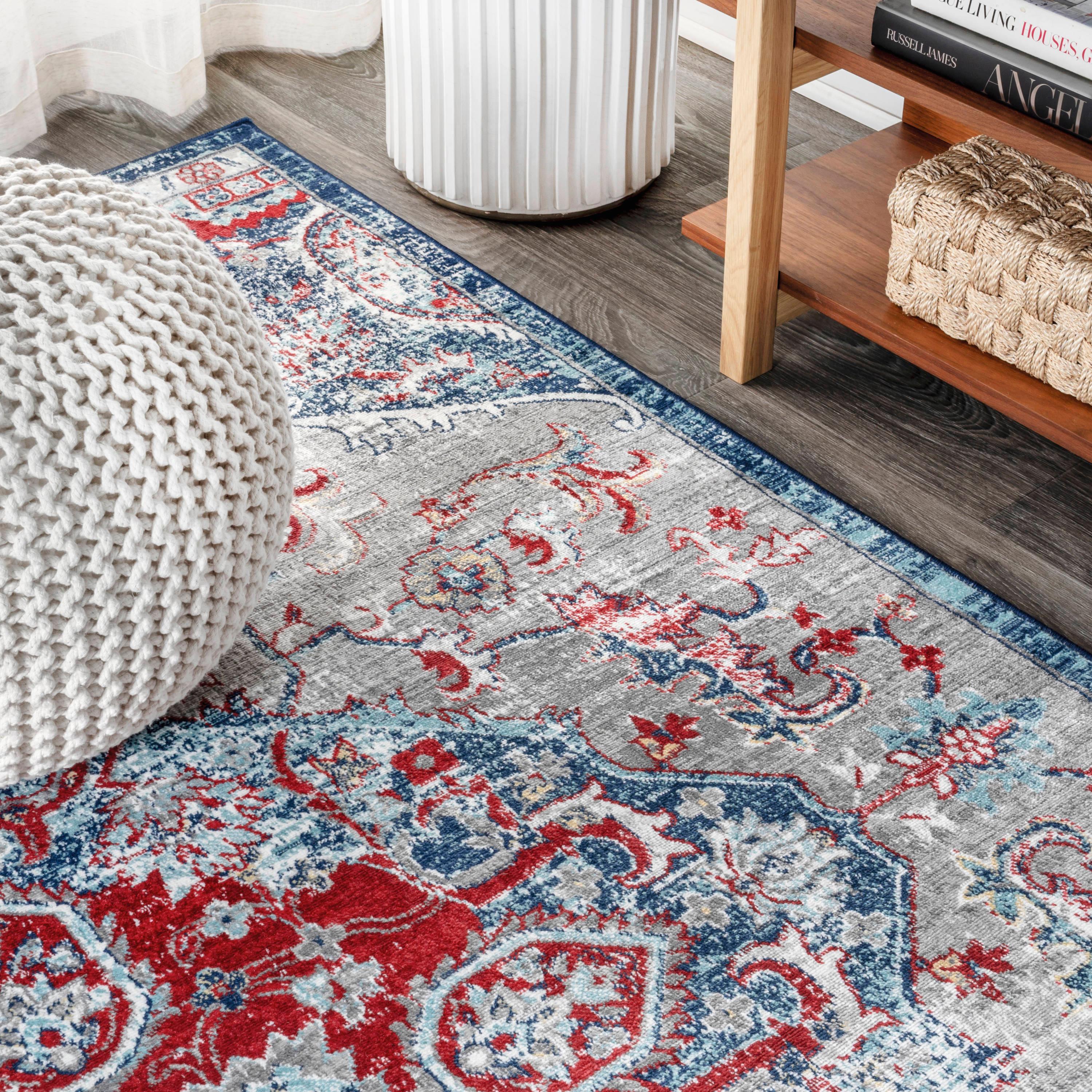 5'x8' Modern Persian Vintage Medallion Area Rug, Red/Navy - JONATHAN Y