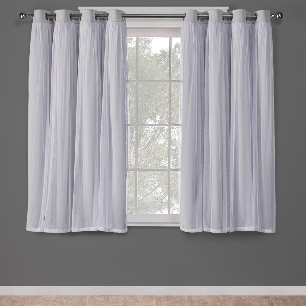 Set of 2 (63"x52") Caterina Layered Solid Blackout with Sheer Top Curtain Panels Gray - Exclusive Home: Thermal Insulated
