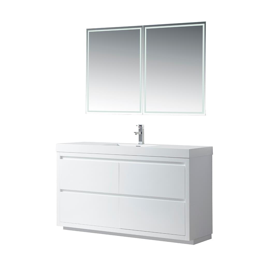 Vanity Art  60 in. Single Sink Bathroom Vanity with Resin Top