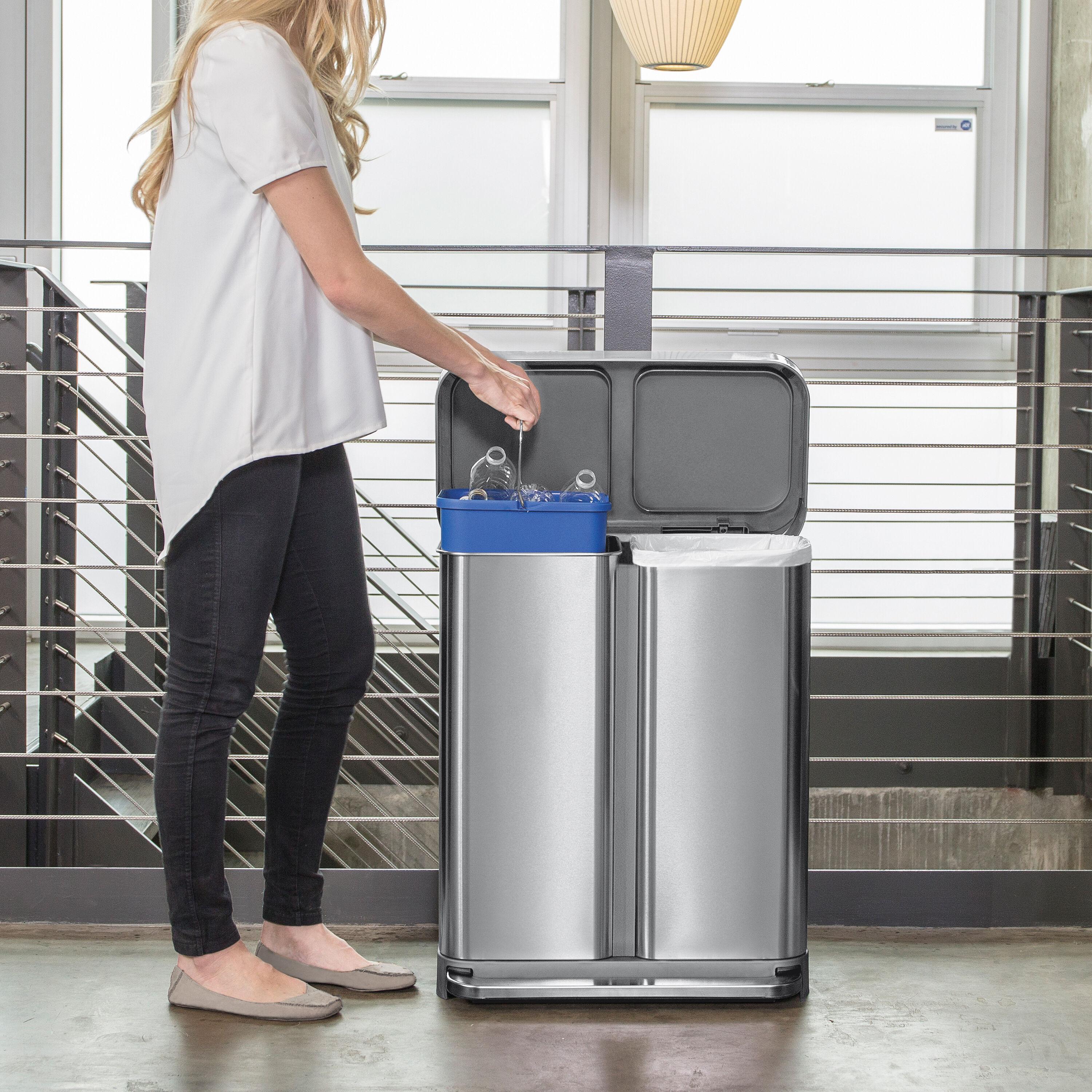 Simplehuman 58L / 15.3 Gallon Hands-Free Dual Compartment Recycling Kitchen Step Trash Can with Lid