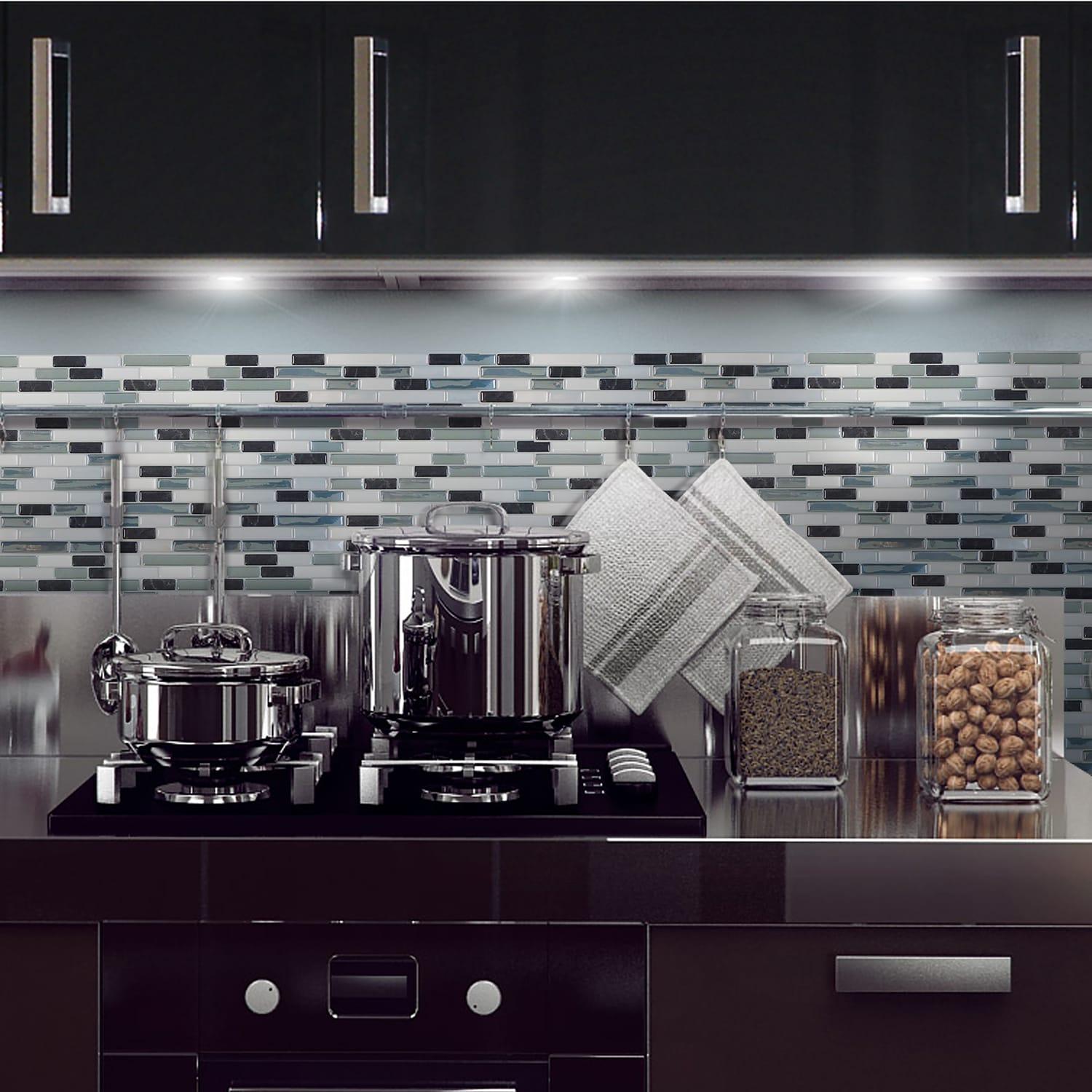 Smart Tiles Muretto Brina 4pk Peel and Stick 3D Backsplash: Vinyl Tile Paper for Kitchen & Bathroom Vanity, Washable Surface