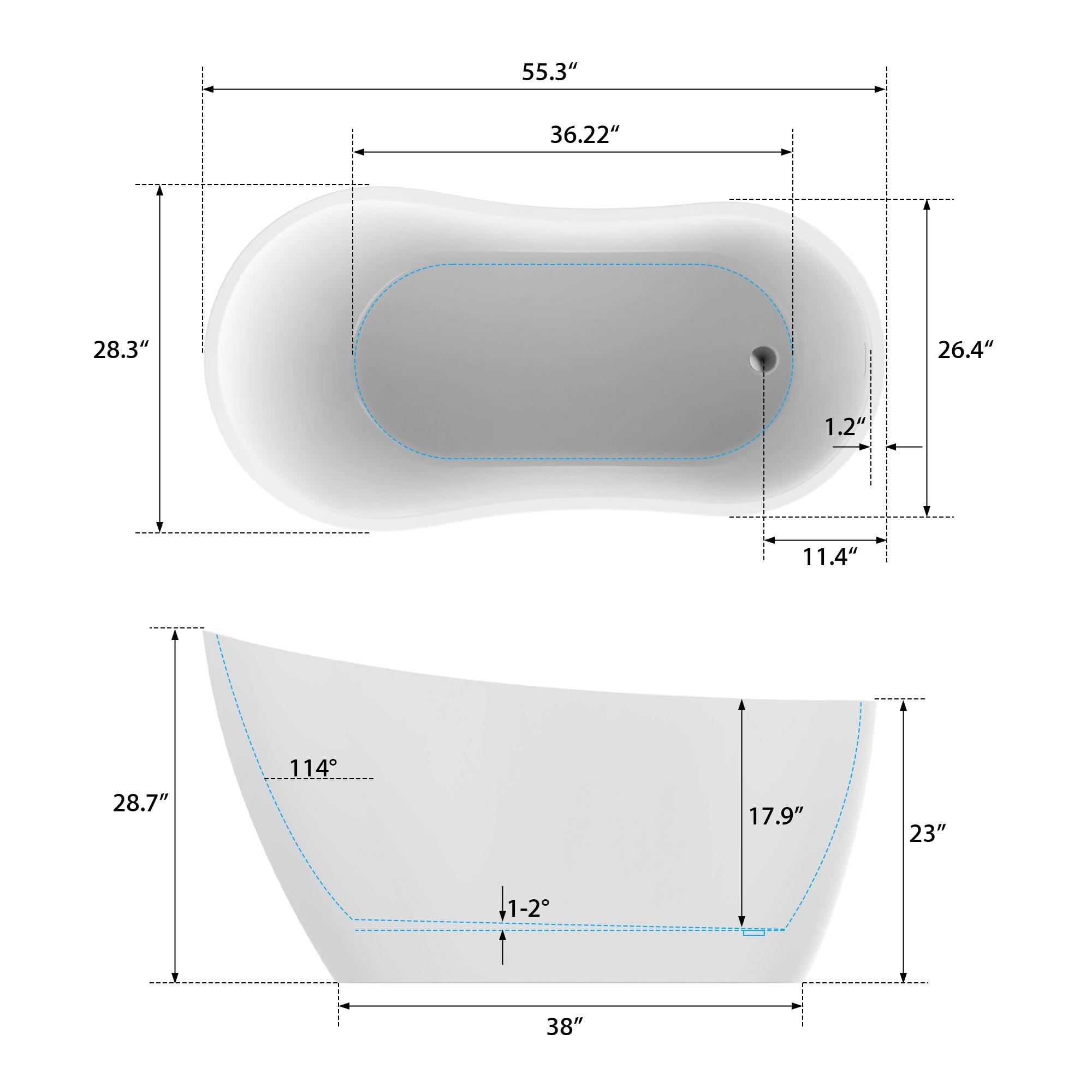 Maya 55" x 28" Freestanding Soaking Acrylic Bathtub