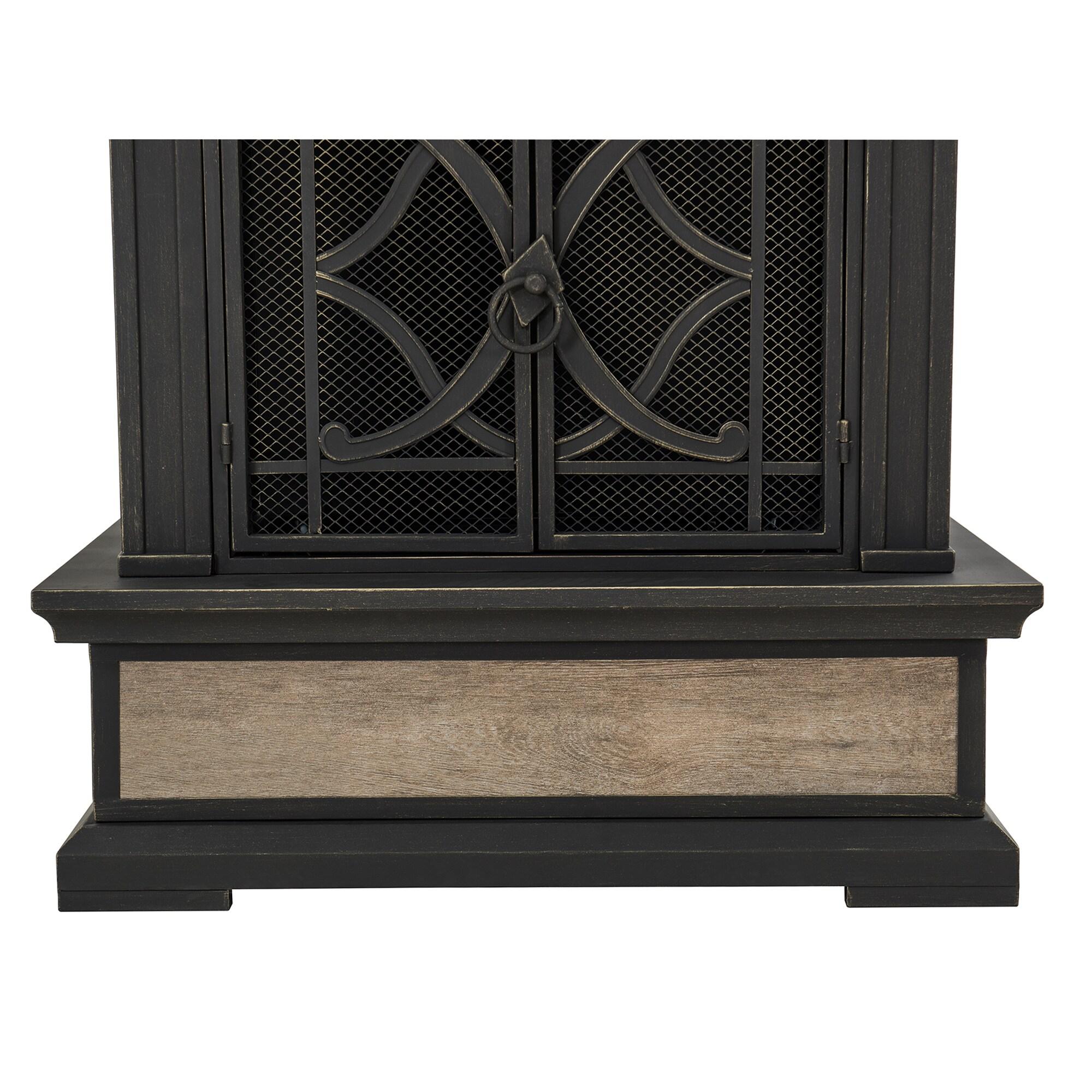 SUNJOY Outdoor 57 inch Steel Wood Burning Fireplace with Fire Poker and Rain Cover