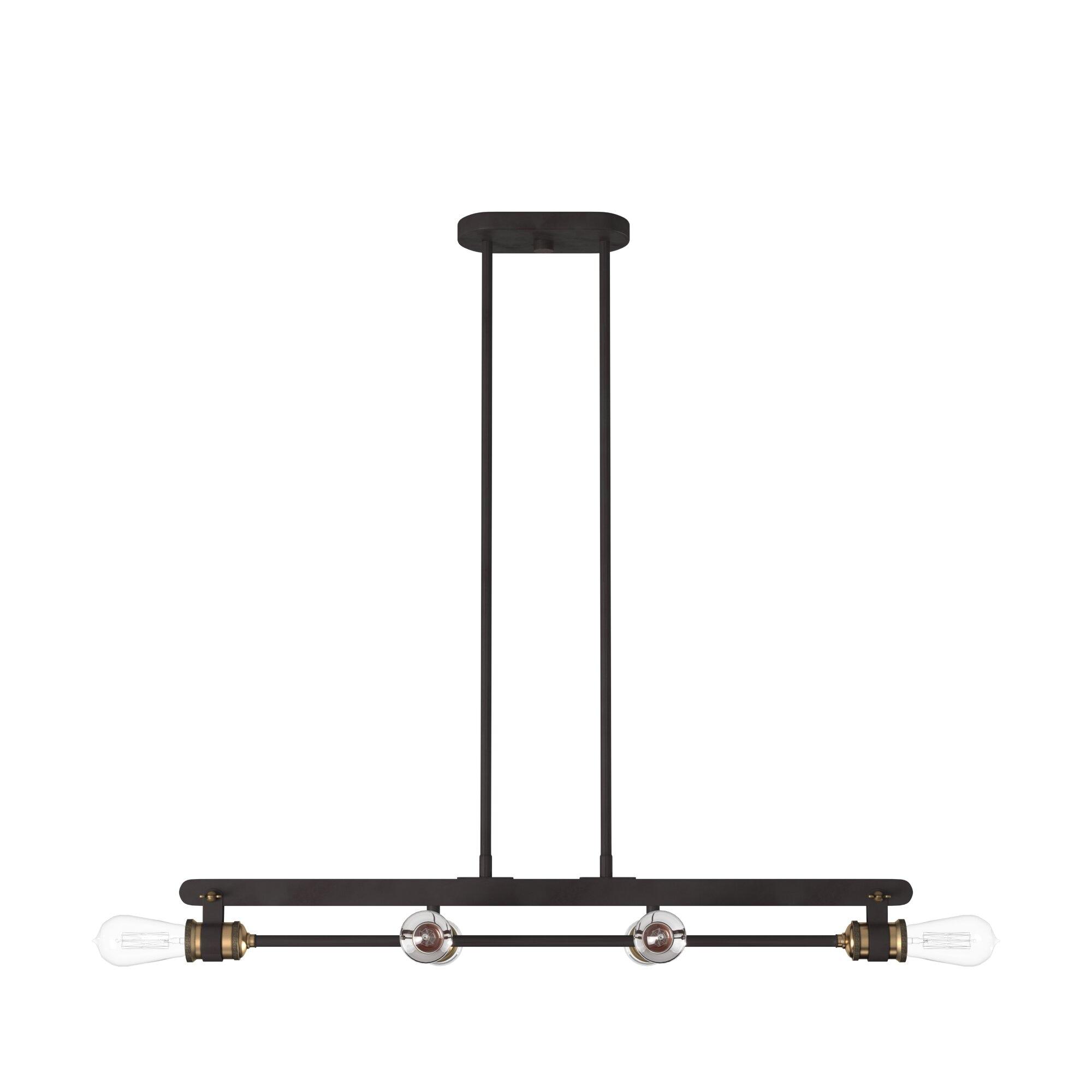 Vintage Bronze and Brass 6-Light Linear Chandelier