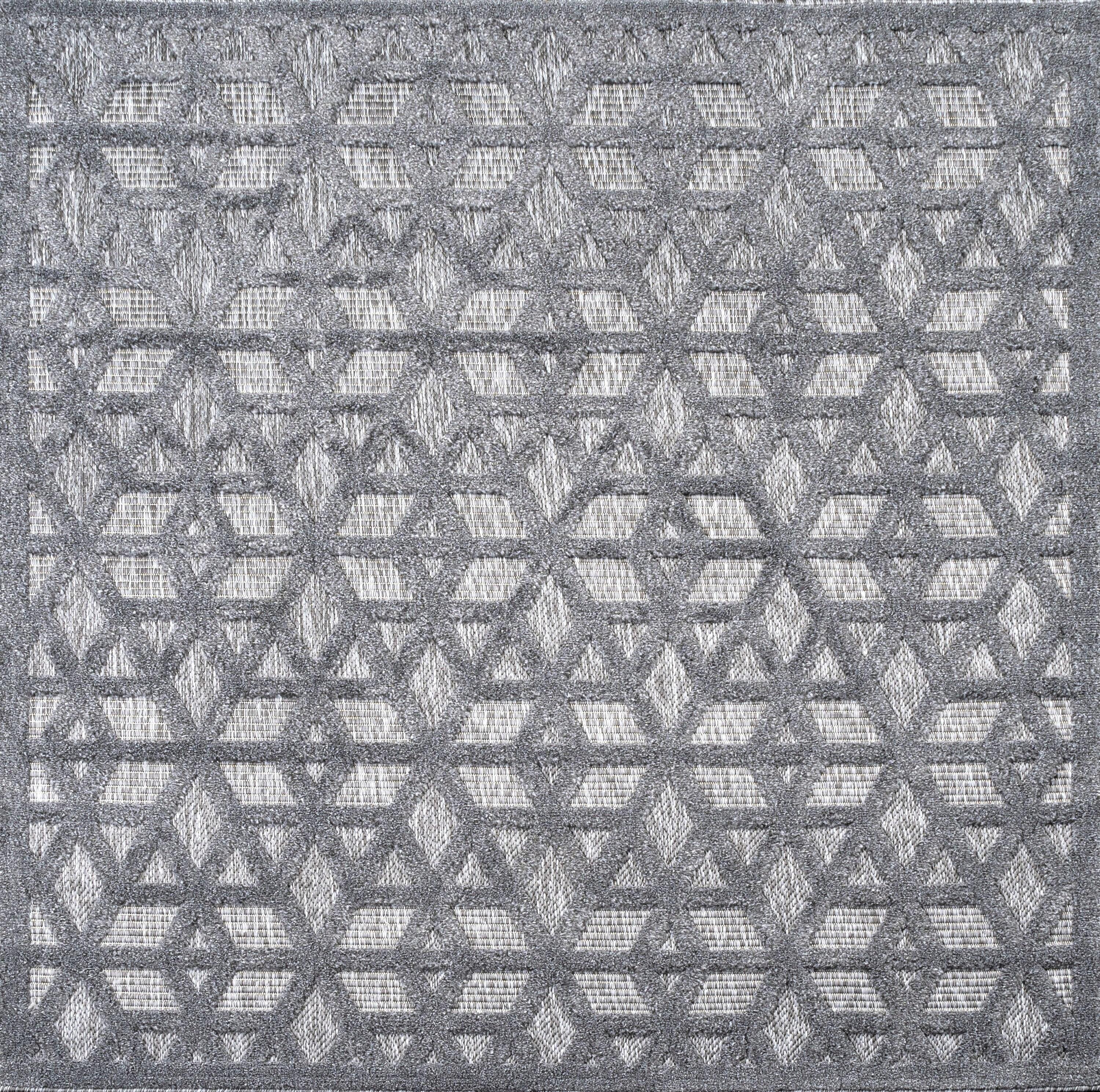 5' x 5' Talaia Neutral Geometric Indoor/Outdoor Area Rug, Dark Gray - JONATHAN Y