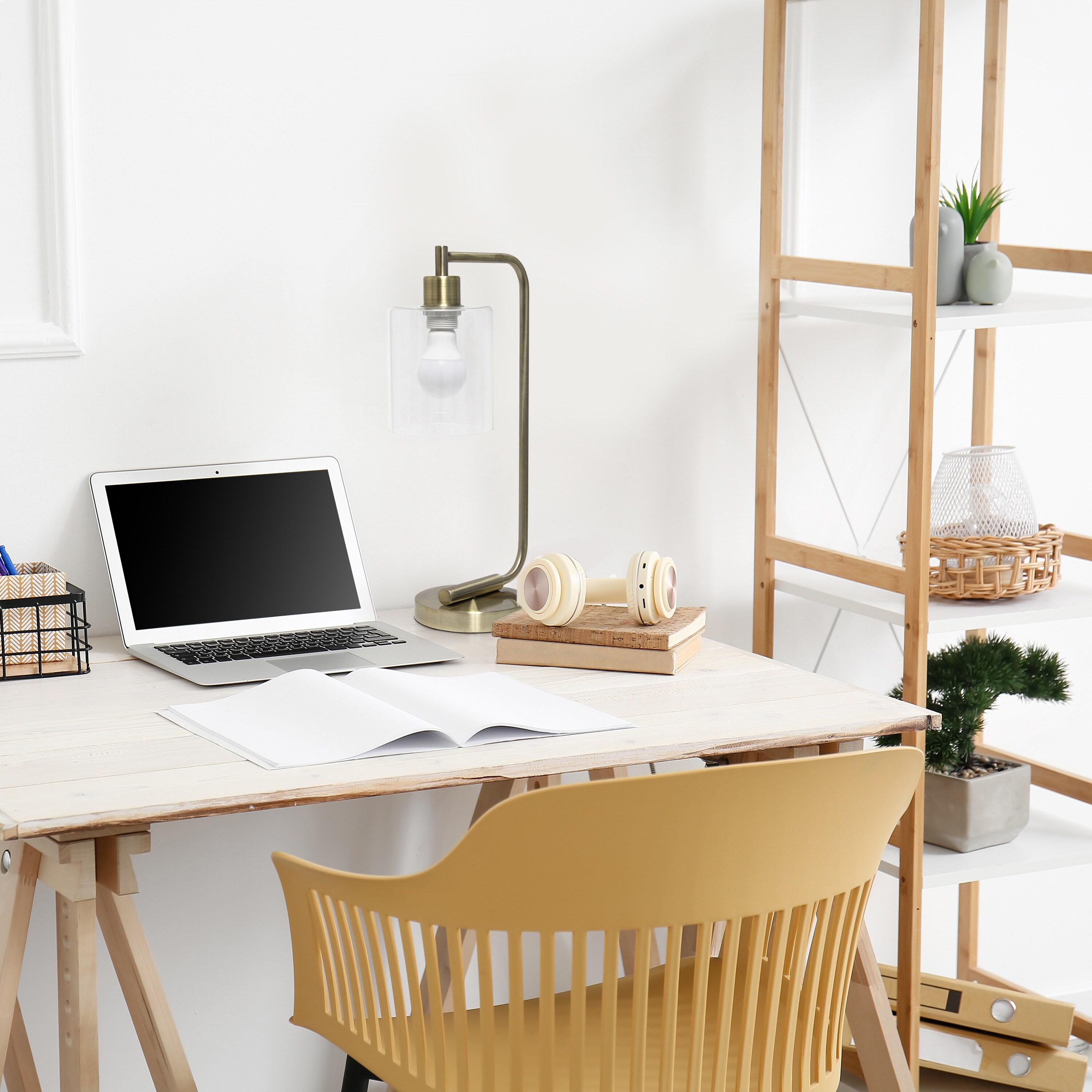 Modern Iron Desk Lamp with USB Port and Glass Shade Antique Brass Finish - Lalia Home: ETL Listed, No Assembly, Edison Bulb Compatible