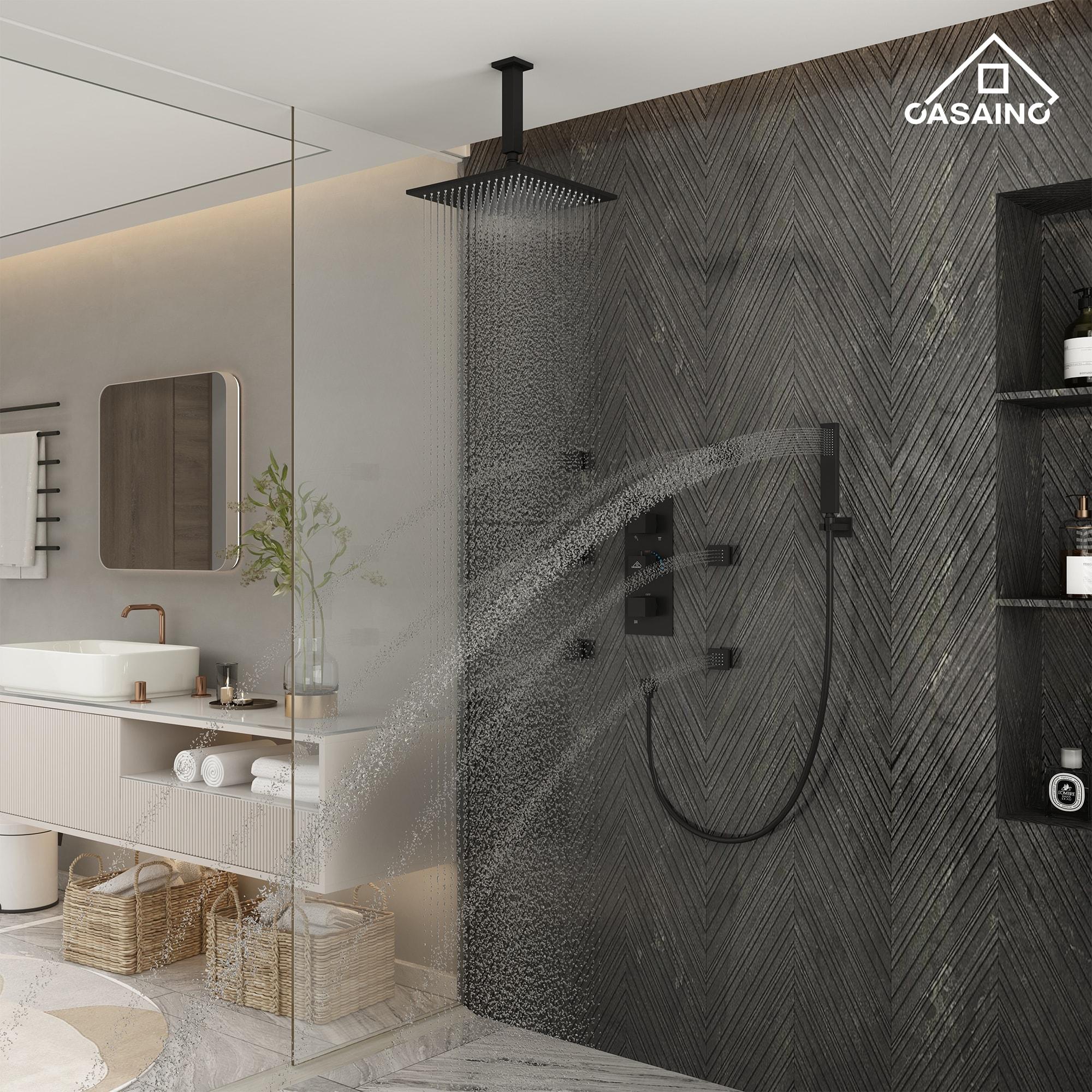 Rainfall Symphony 12inch 3-Function Dual Shower Head Thermostatic Shower System with 3 Sprays Handheld
