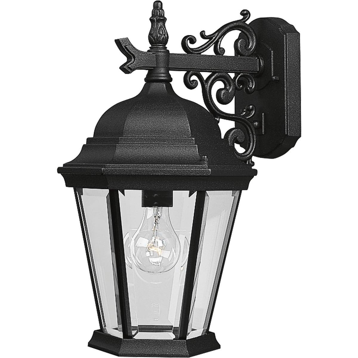 Progress Lighting Welbourne 1-Light Outdoor Wall Lantern, Textured Black, Clear Beveled Glass, Aluminum