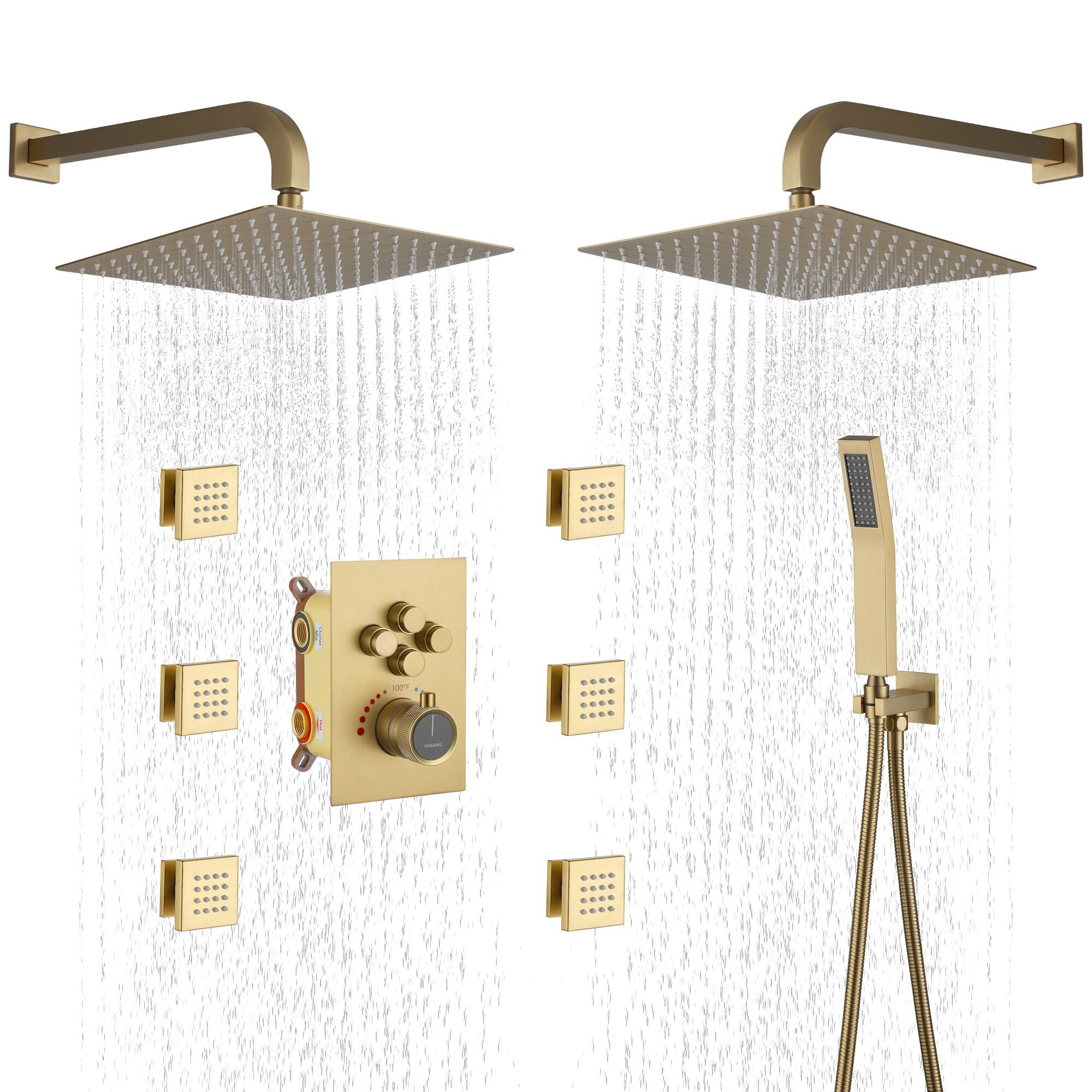 CASAINC Single Handle 1-Spray Thermostatic 4-function Shower System Dual Showerhead