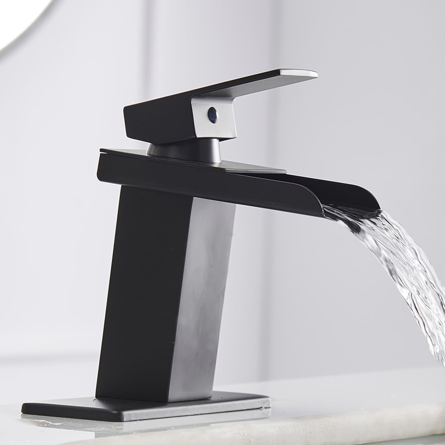 BWE Waterfall Single Hole Single-Handle Low-Arc Bathroom Faucet With Supply Line in Matte Black