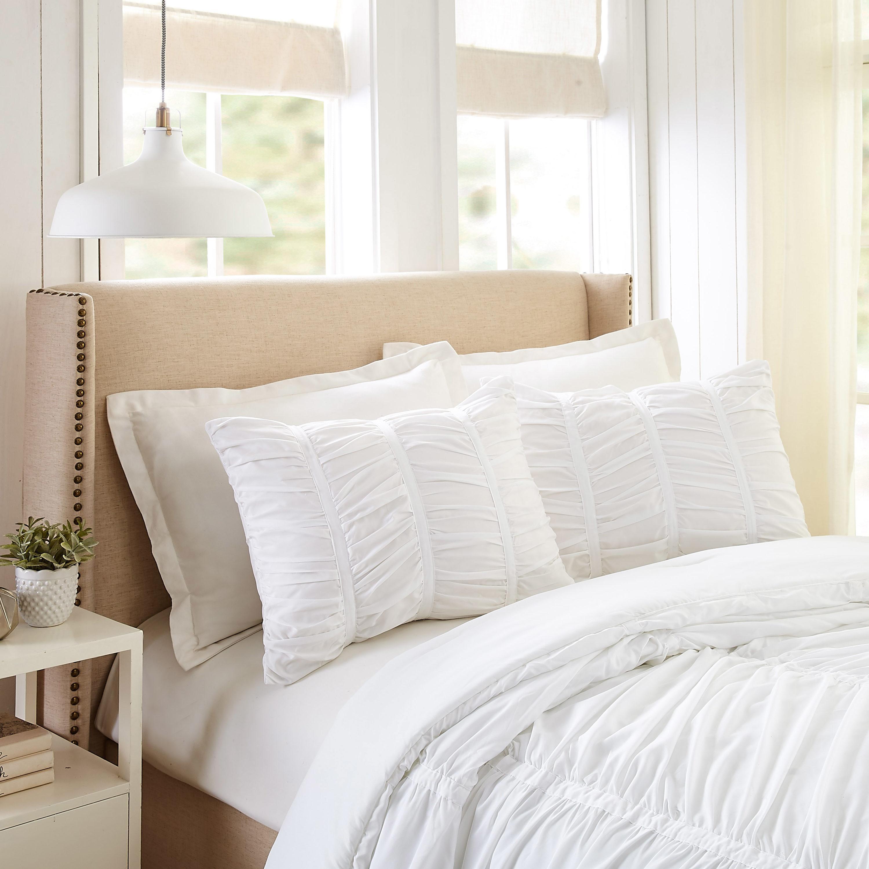Emily Texture (White) 2-Piece Comforter Set, Ruched All Seasons Bedding, Machine Washable - Twin/Twin XL Size