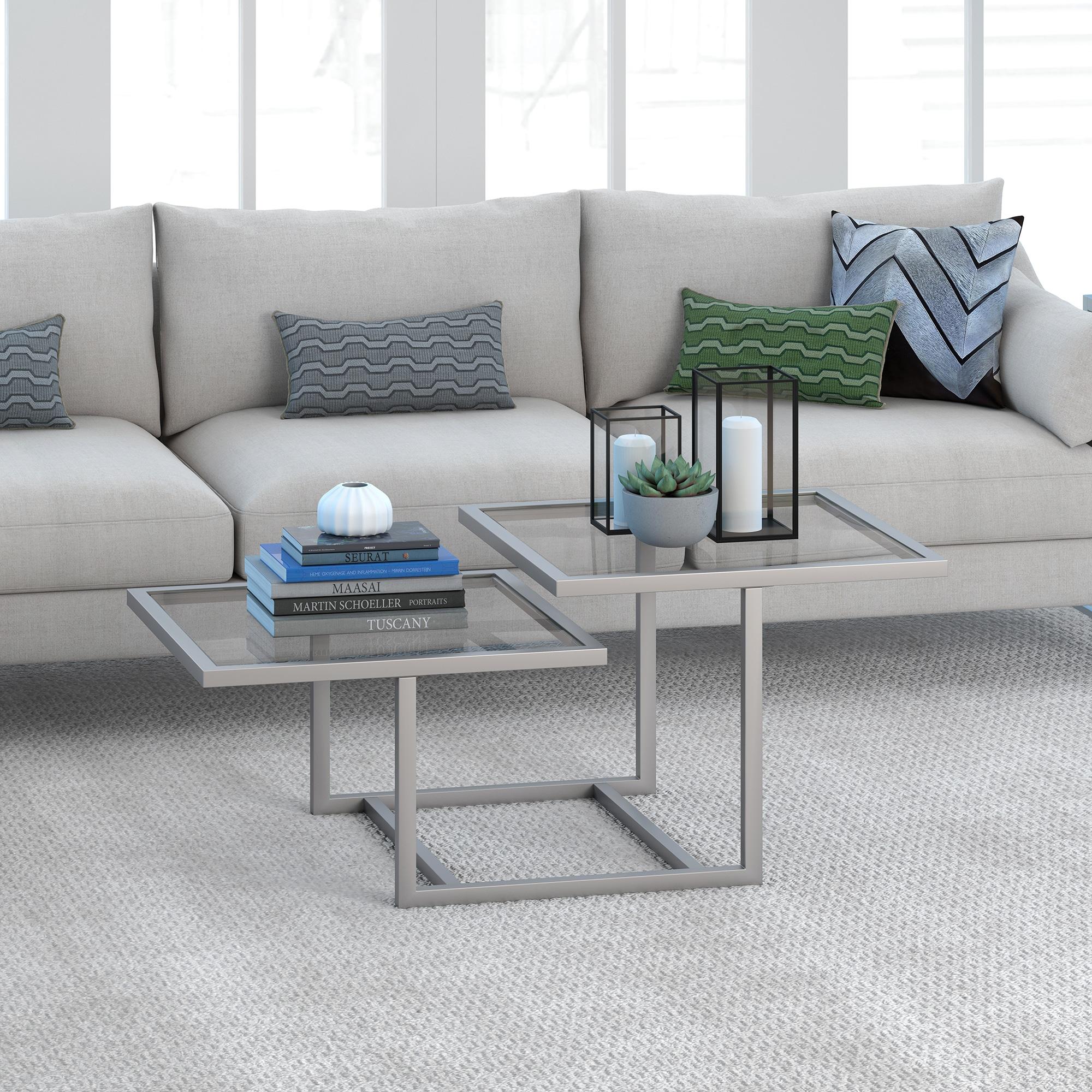 Evelyn&Zoe Amalie 43" Wide Square Coffee Table, Nickel